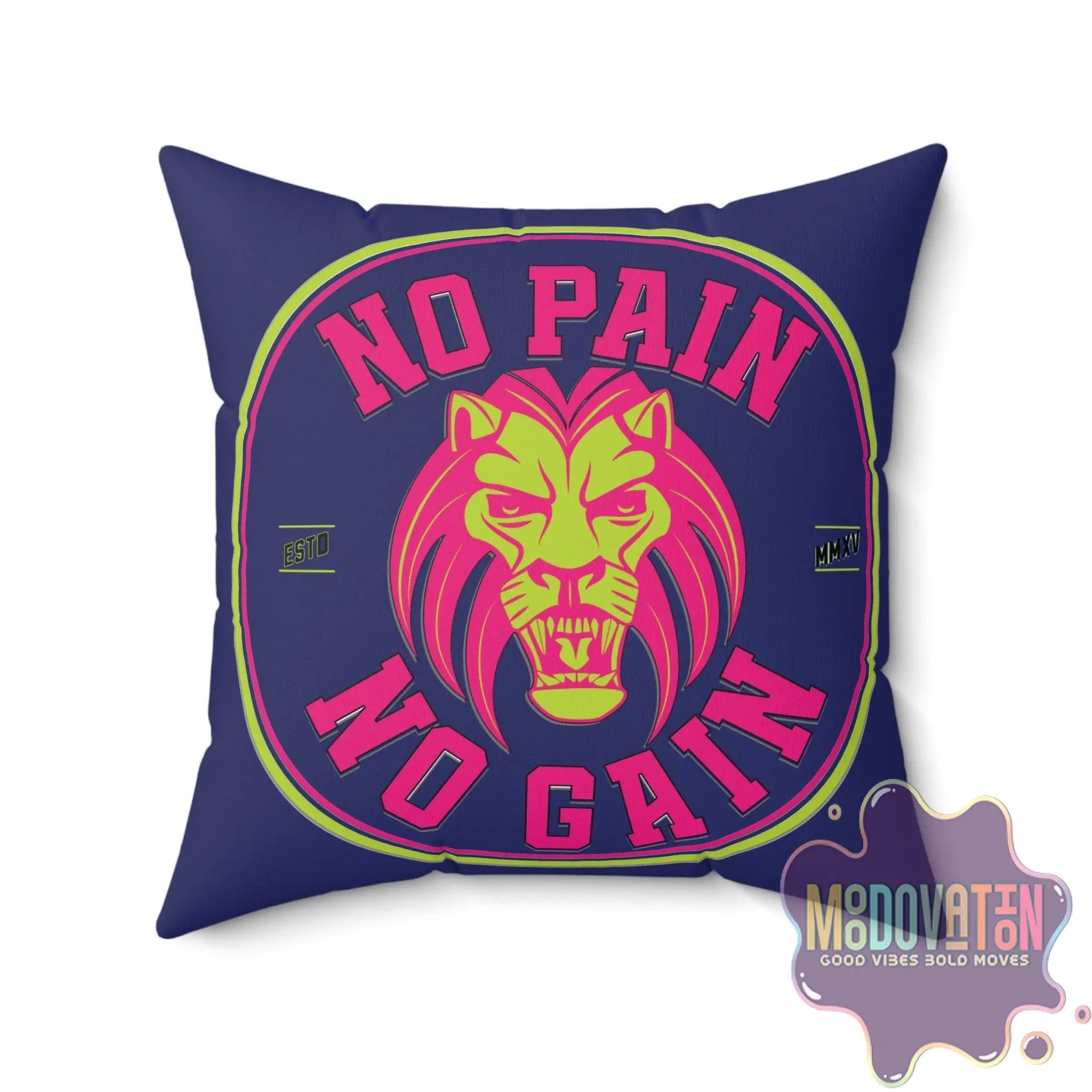 No Pain No Gain Spun Polyester Square Pillow - Navy Blue - MOODOVATION