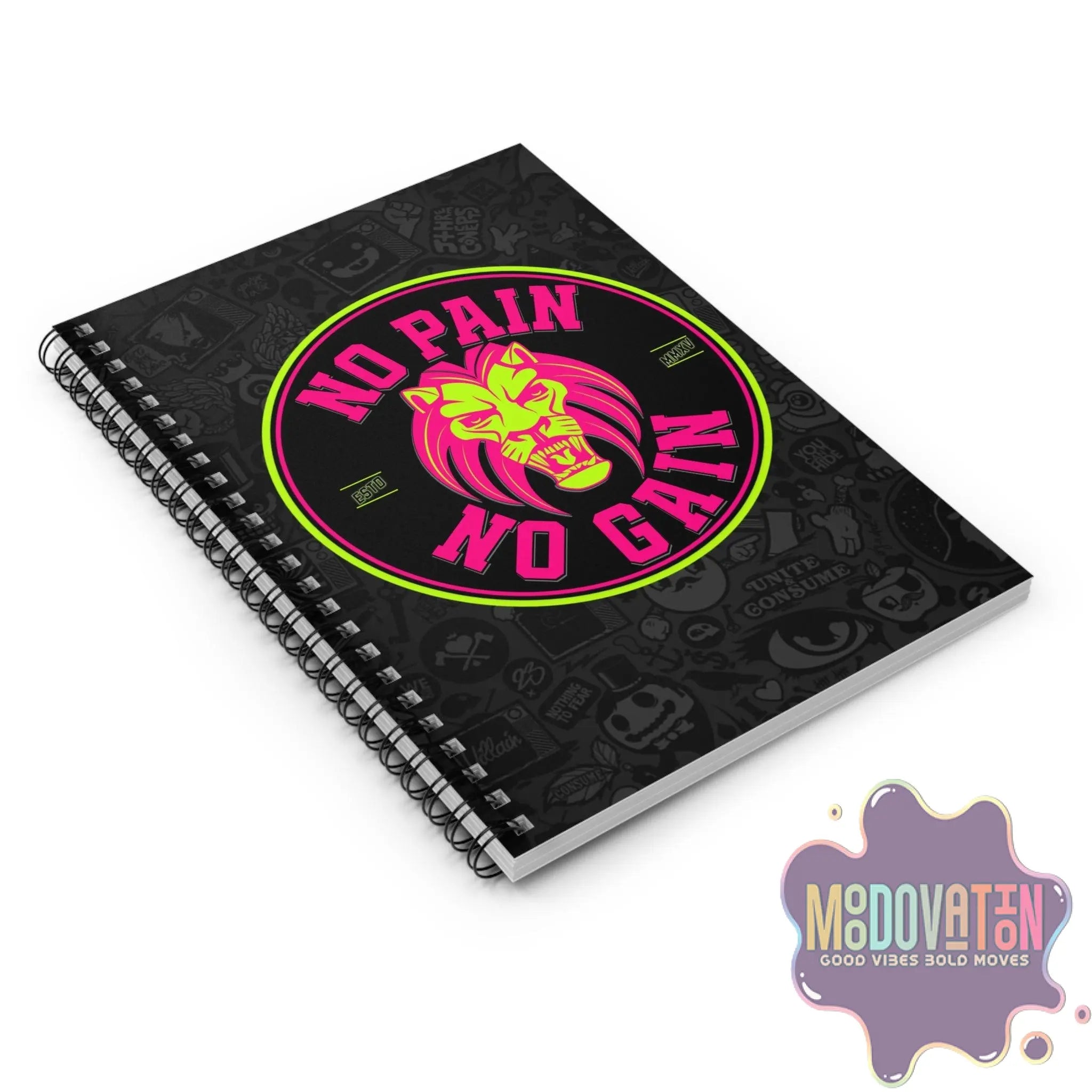 No Pain No Gain Spiral Notebook - Ruled Line - Black - MOODOVATION