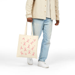 Breast Cancer Awareness Canvas Tote Bag – Courage, Strength & Faith Ribbon