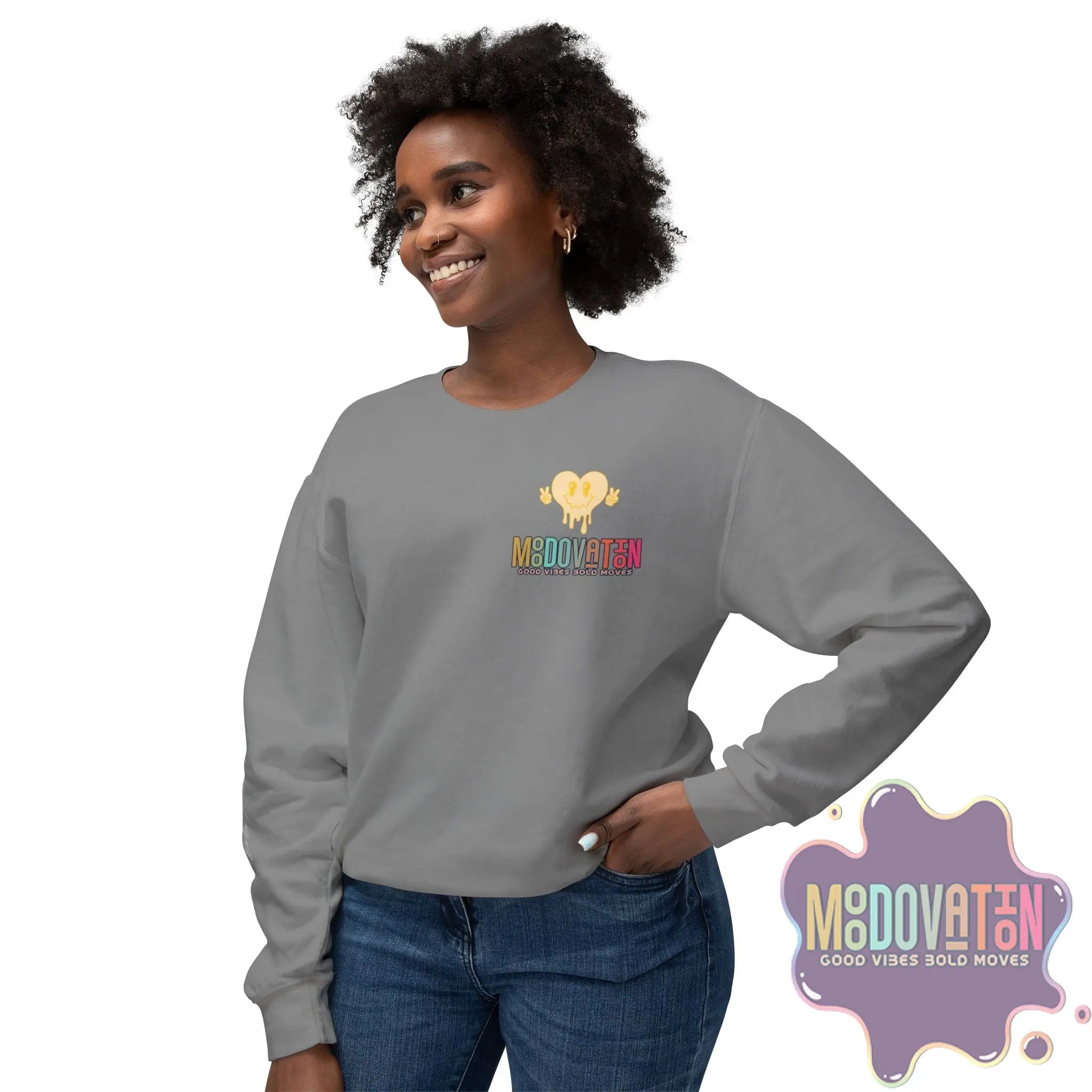 Good Vibes Bold Moves Personalized Unisex Lightweight Crewneck Sweatshirt - Brand Edition Moodovation