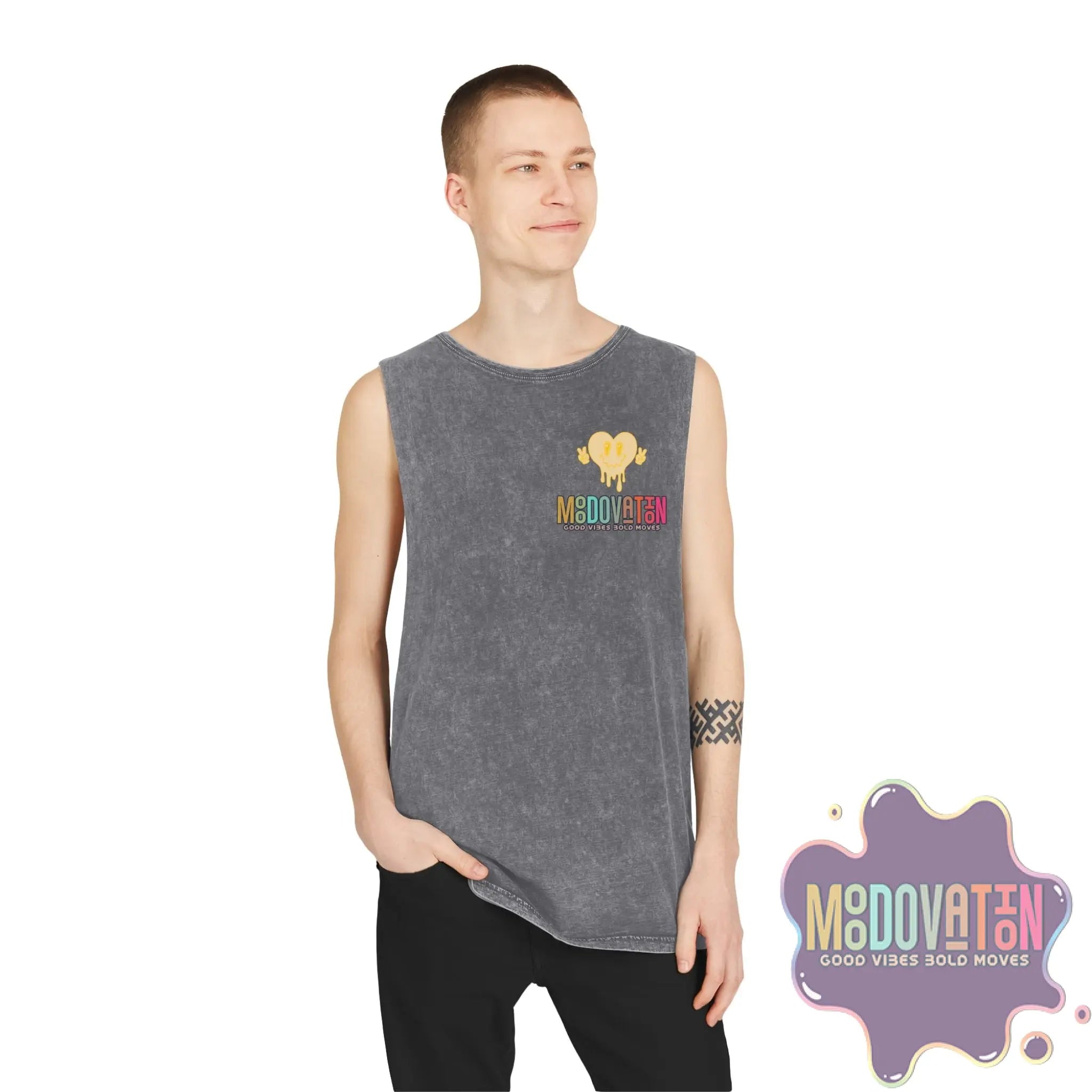 Good Vibes Bold Moves Stonewash Unisex Tank Top – Brand Edition Moodovation