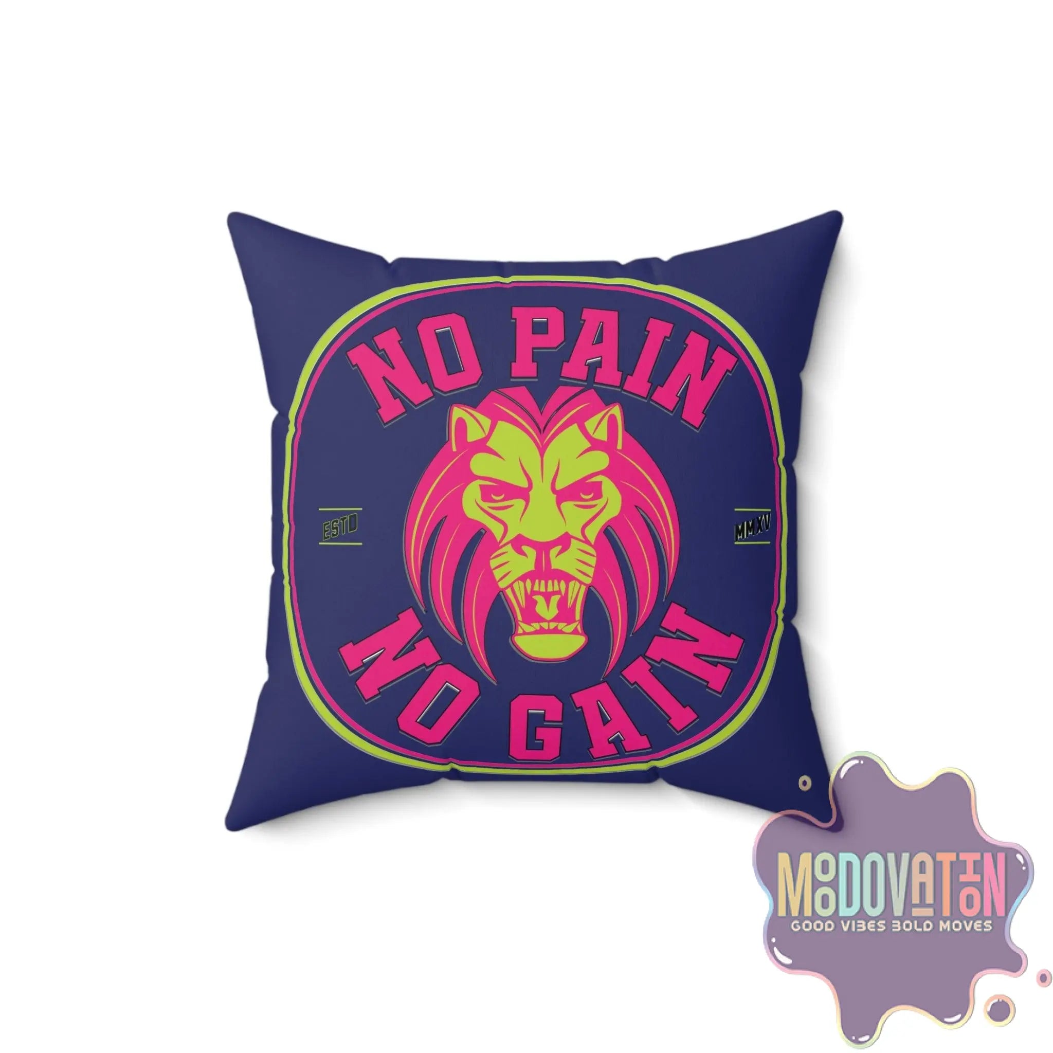 No Pain No Gain Spun Polyester Square Pillow - Navy Blue - MOODOVATION