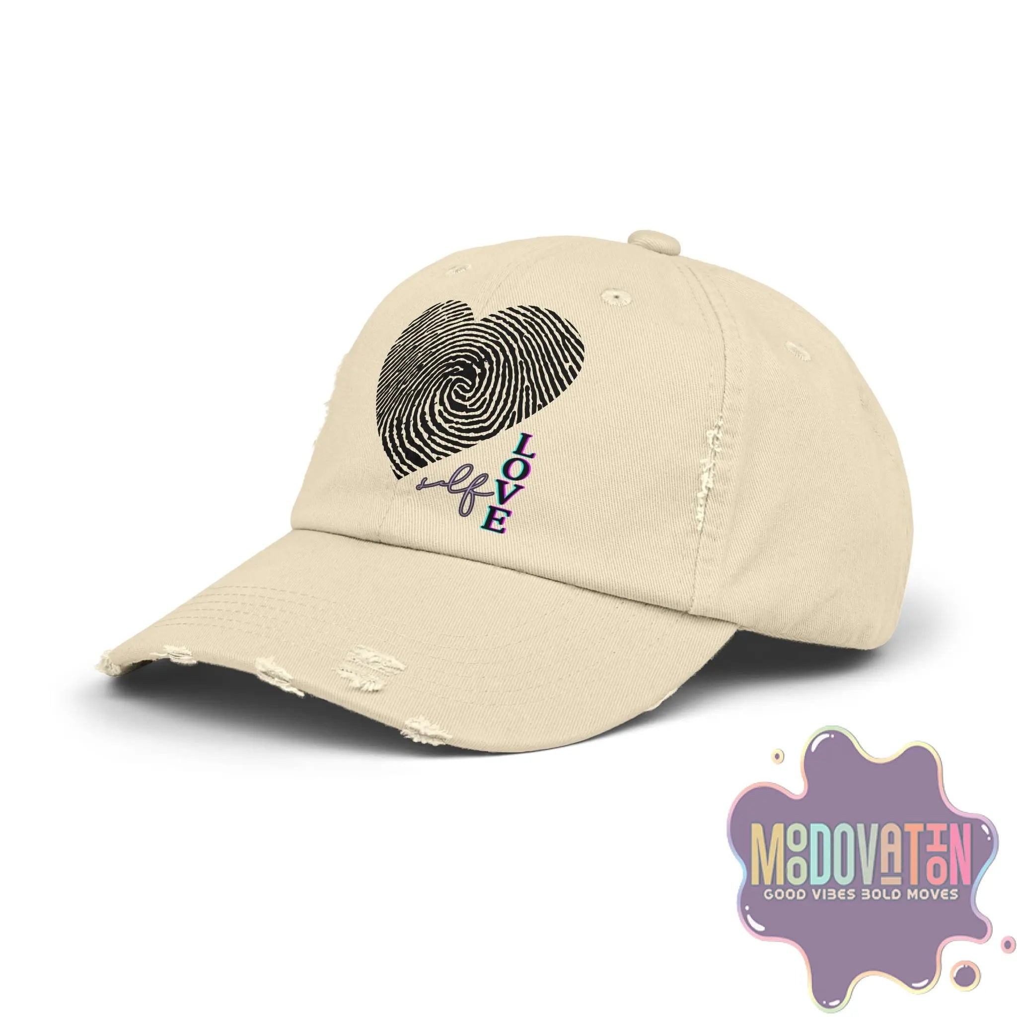 Self Love Fingerprint Heart – Unisex Distressed Vintage Hat - MOODOVATION
