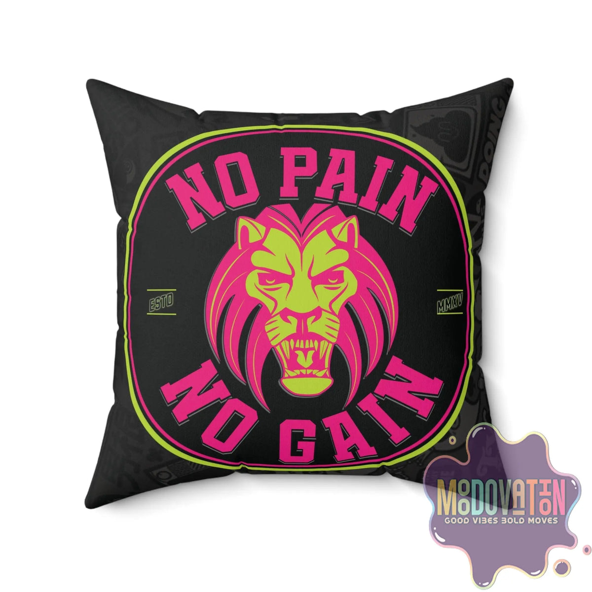 No Pain No Gain Spun Polyester Square Pillow - Black - MOODOVATION