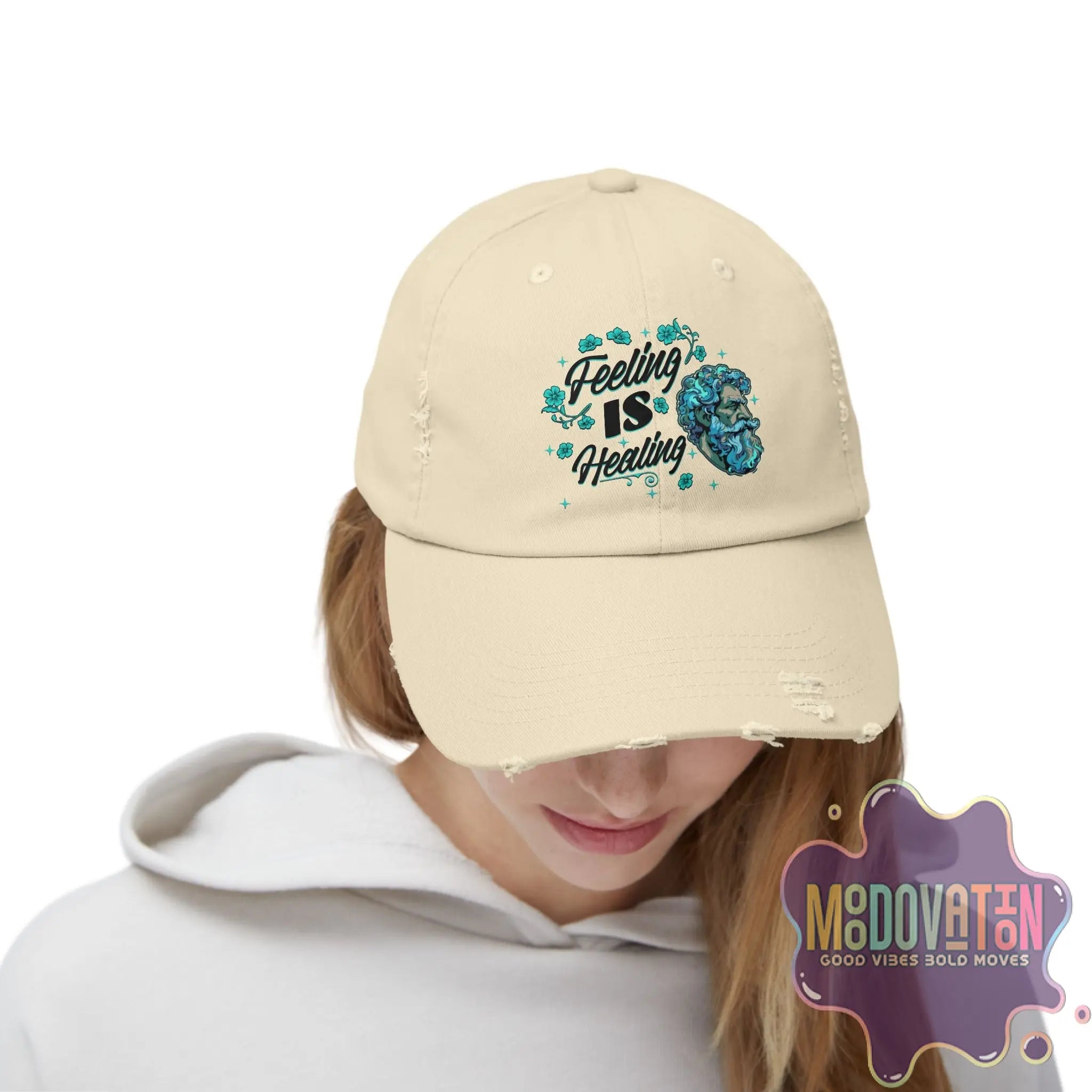 Stoic Feeling Is Healing – Unisex Distressed Vintage Hat - MOODOVATION