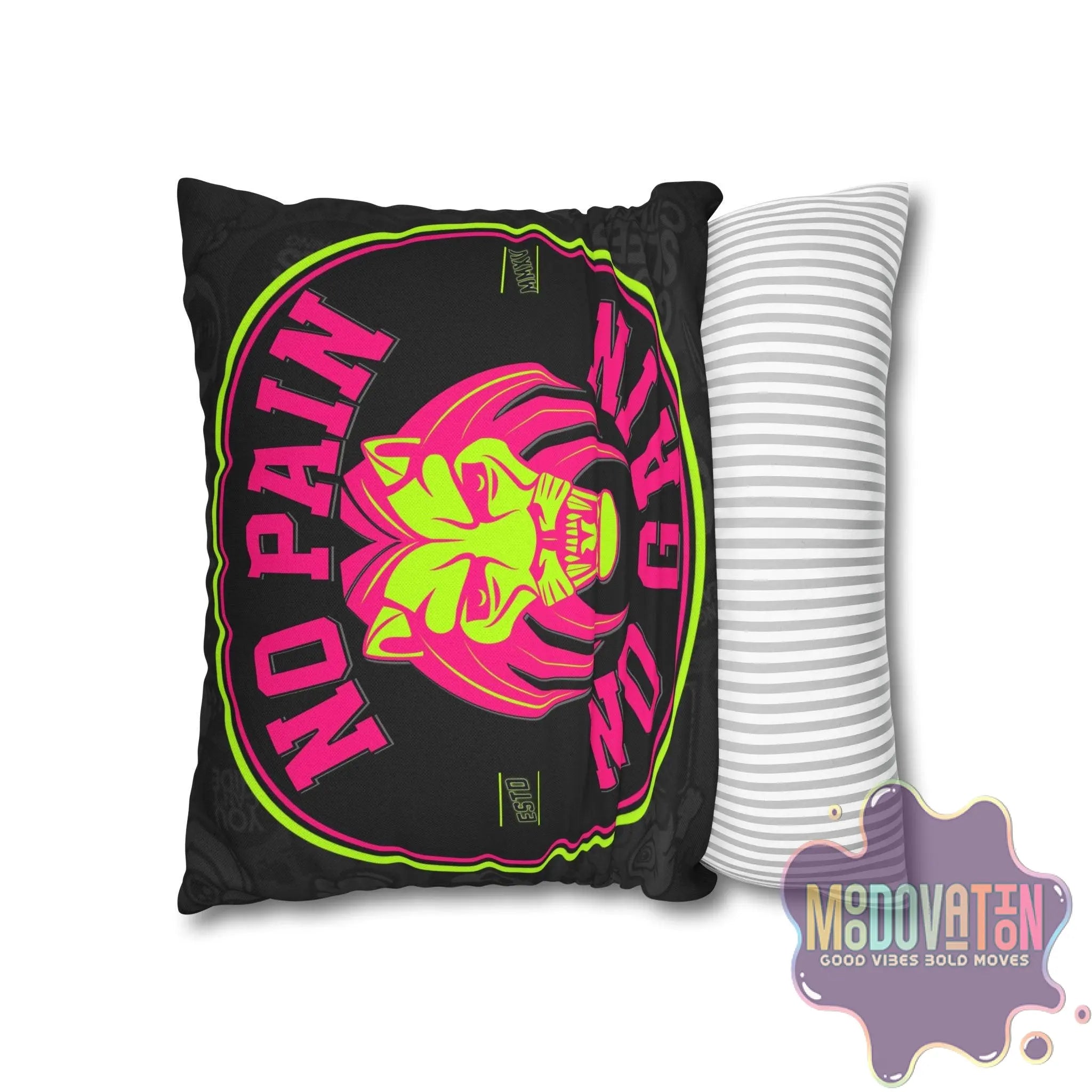 No Pain No Gain Spun Polyester Square Pillowcase - Black - MOODOVATION
