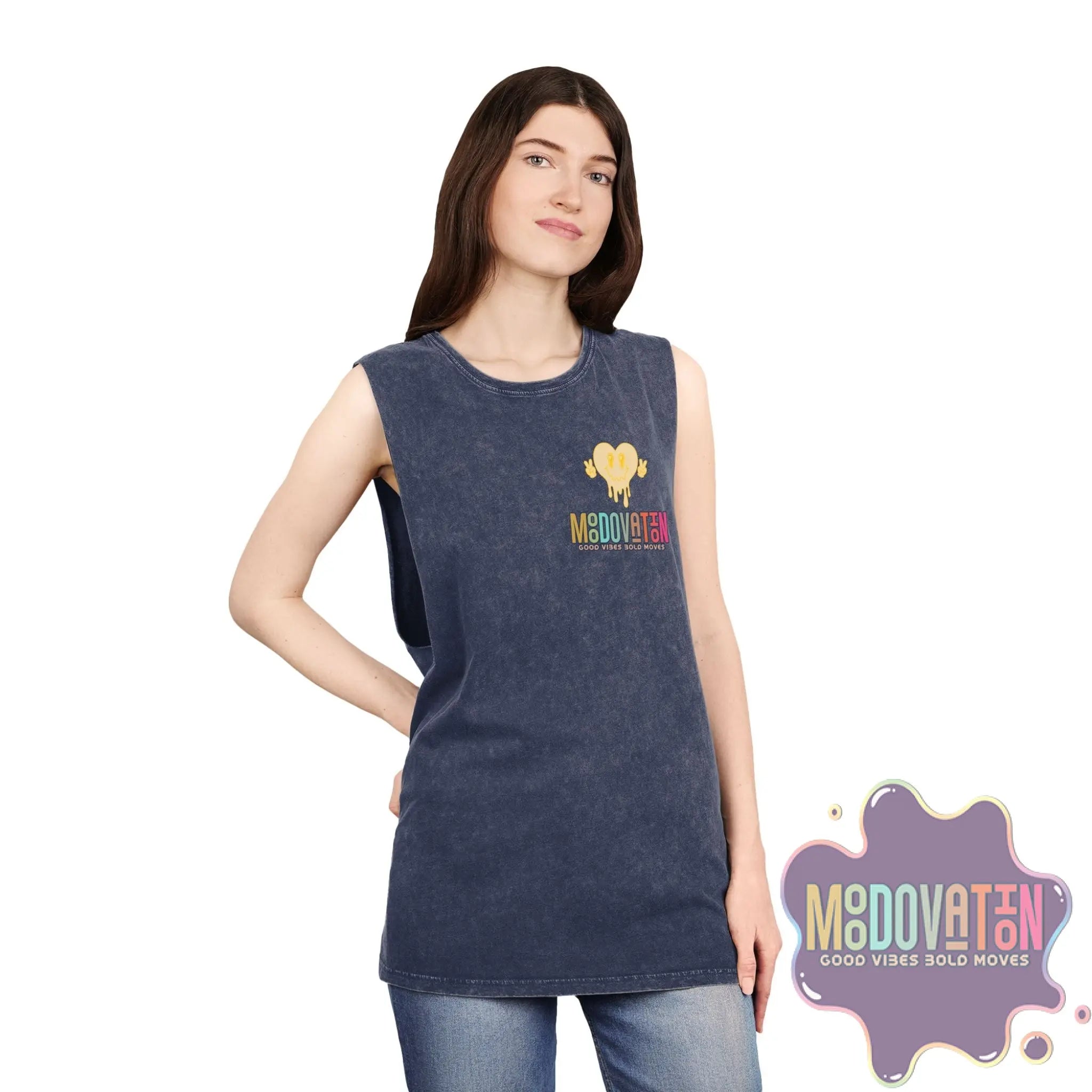 Good Vibes Bold Moves Stonewash Unisex Tank Top – Brand Edition Moodovation