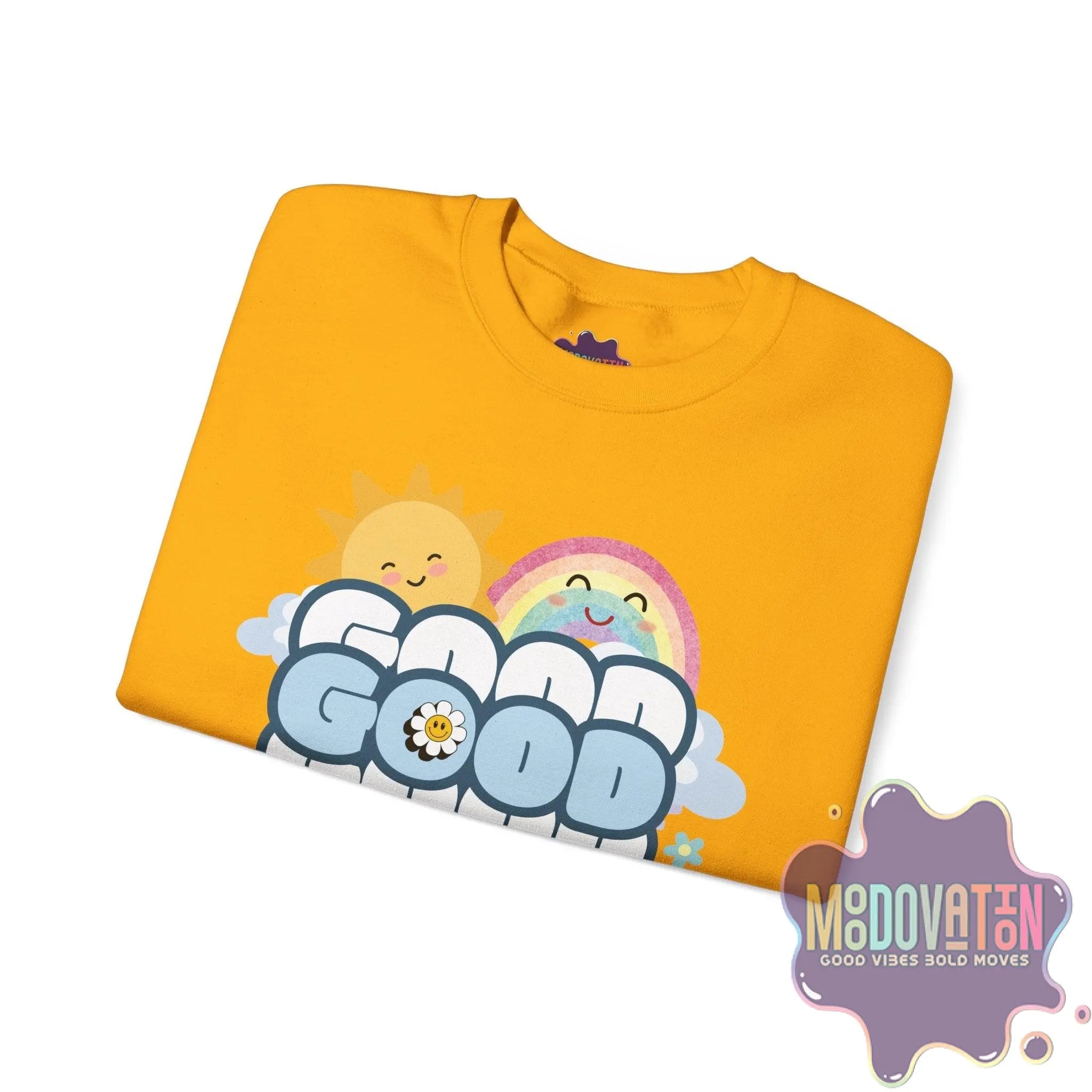 Good Things - Unisex Heavy Blend Crewneck Sweatshirt - Large Graphic Sleeve - MOODOVATION
