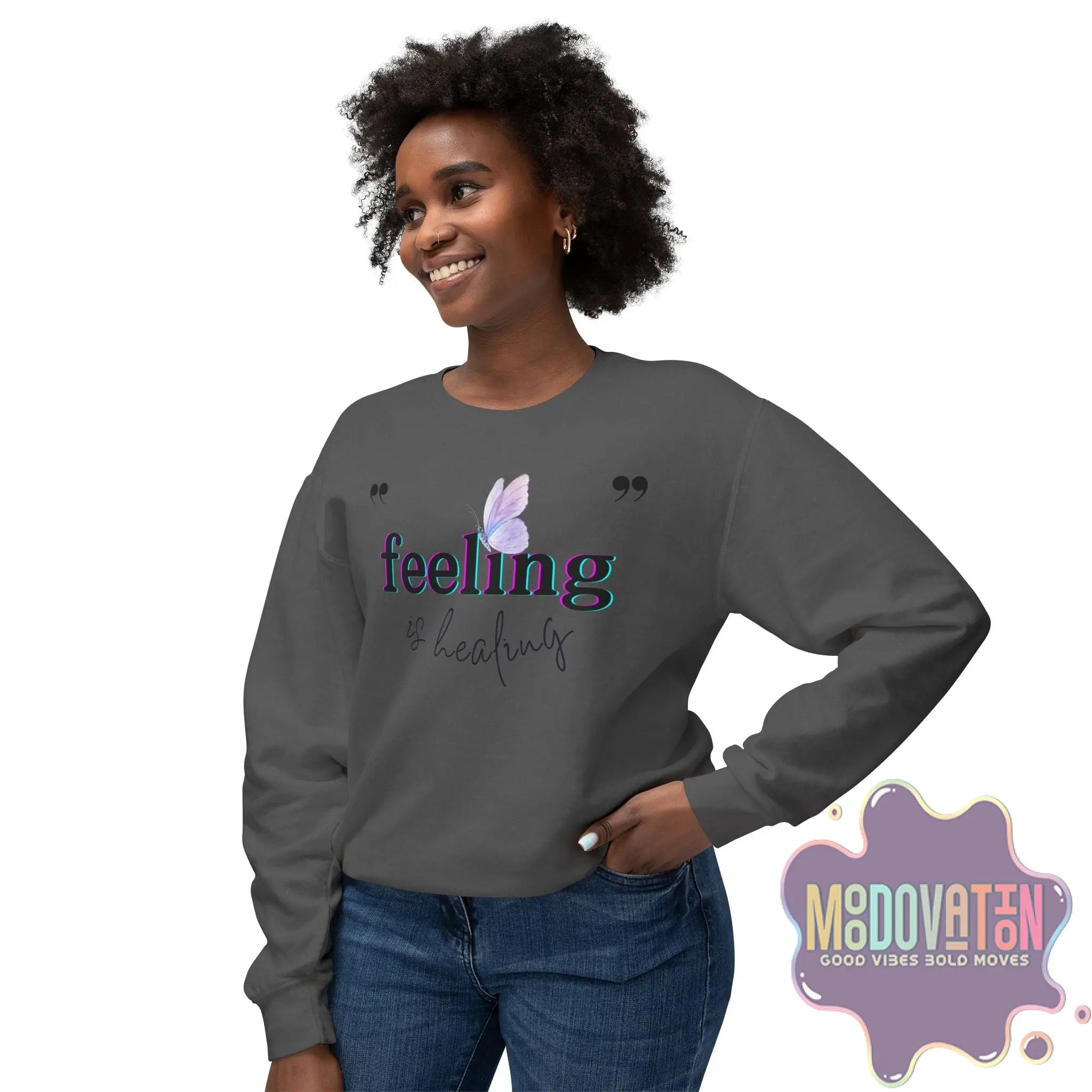 Feeling Is Healing Lightweight Crewneck Sweatshirt - Spring Edition Moodovation