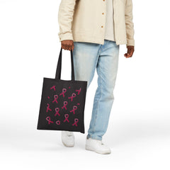 Breast Cancer Awareness Canvas Tote Bag – Courage, Strength & Faith Ribbon