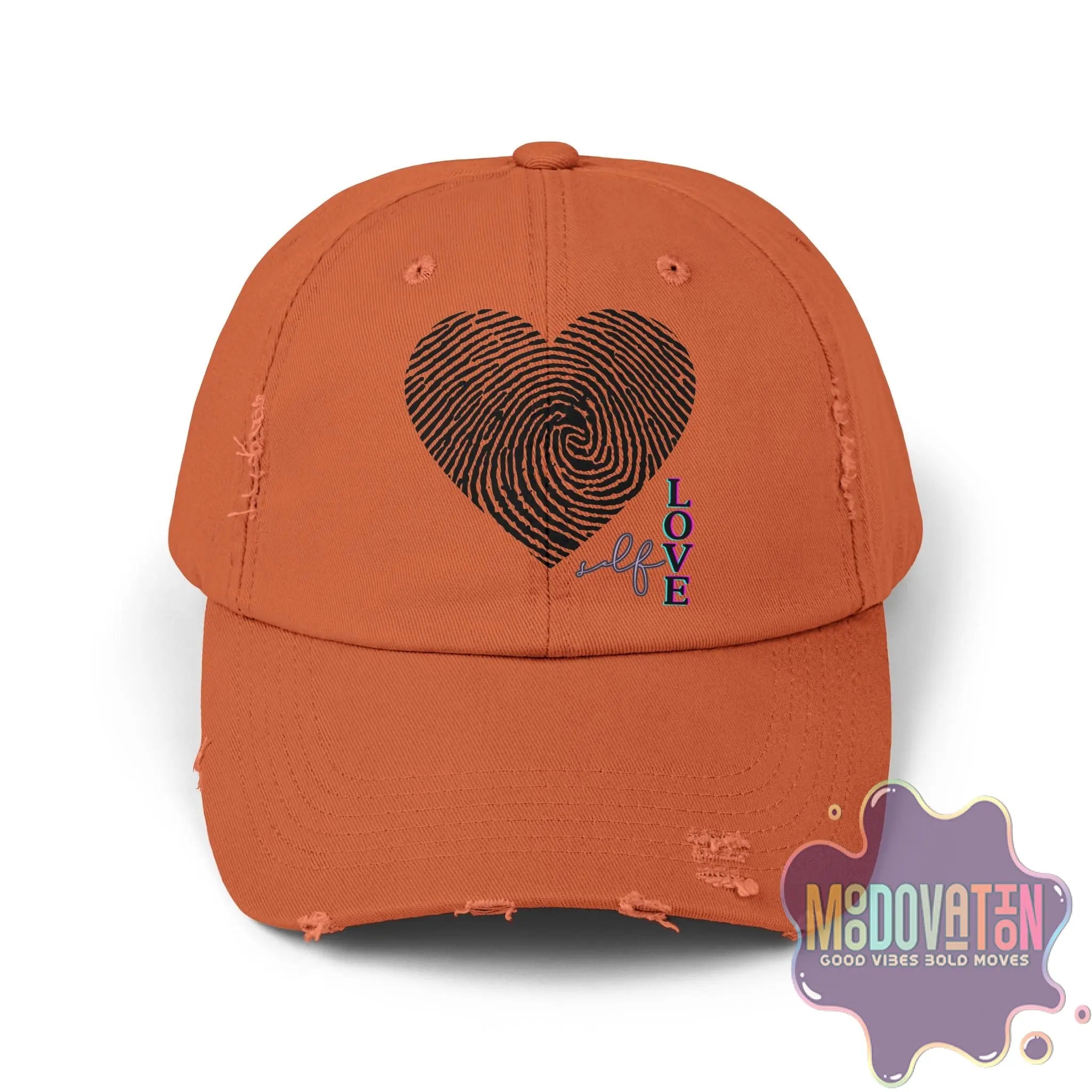 Self Love Fingerprint Heart – Unisex Distressed Vintage Hat - MOODOVATION