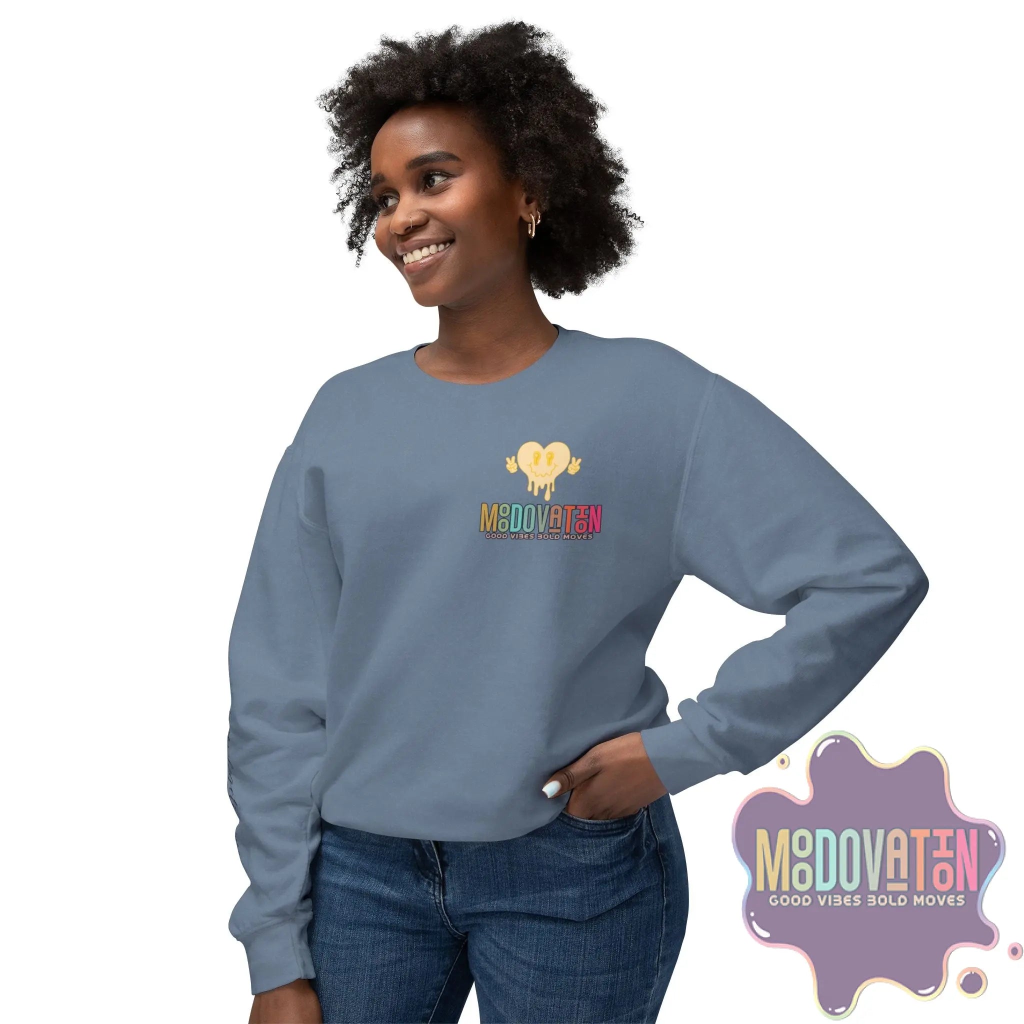 Good Vibes Bold Moves Personalized Unisex Lightweight Crewneck Sweatshirt - Brand Edition Moodovation