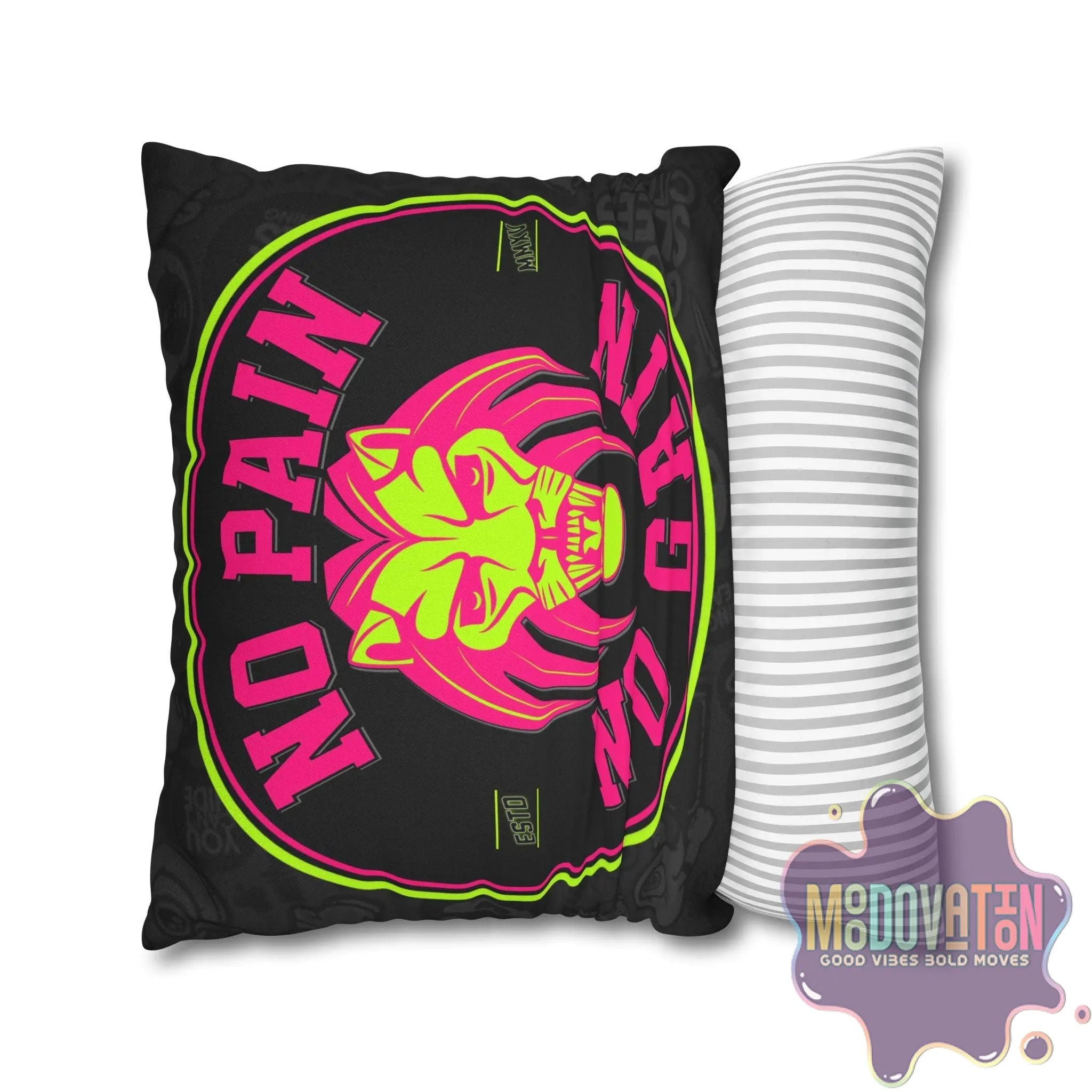 No Pain No Gain Spun Polyester Square Pillowcase - Black - MOODOVATION