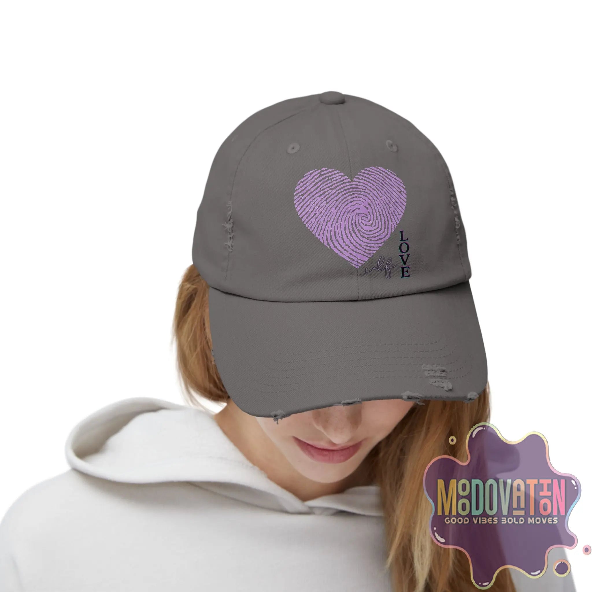 Self Love Fingerprint Heart – Unisex Distressed Vintage Hat - MOODOVATION