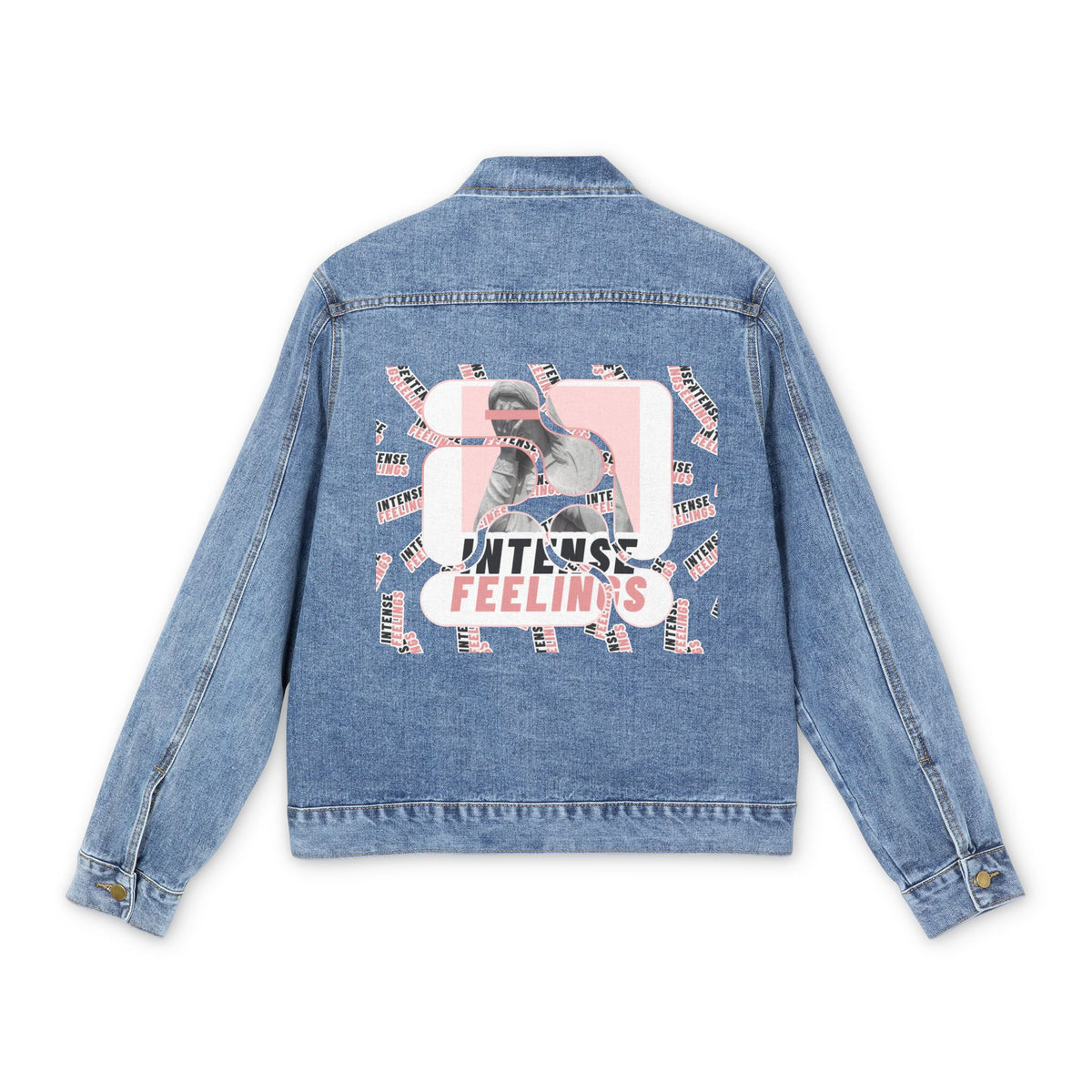 Intense Feelings - Men's Rose Pink Print Street Denim Jacket