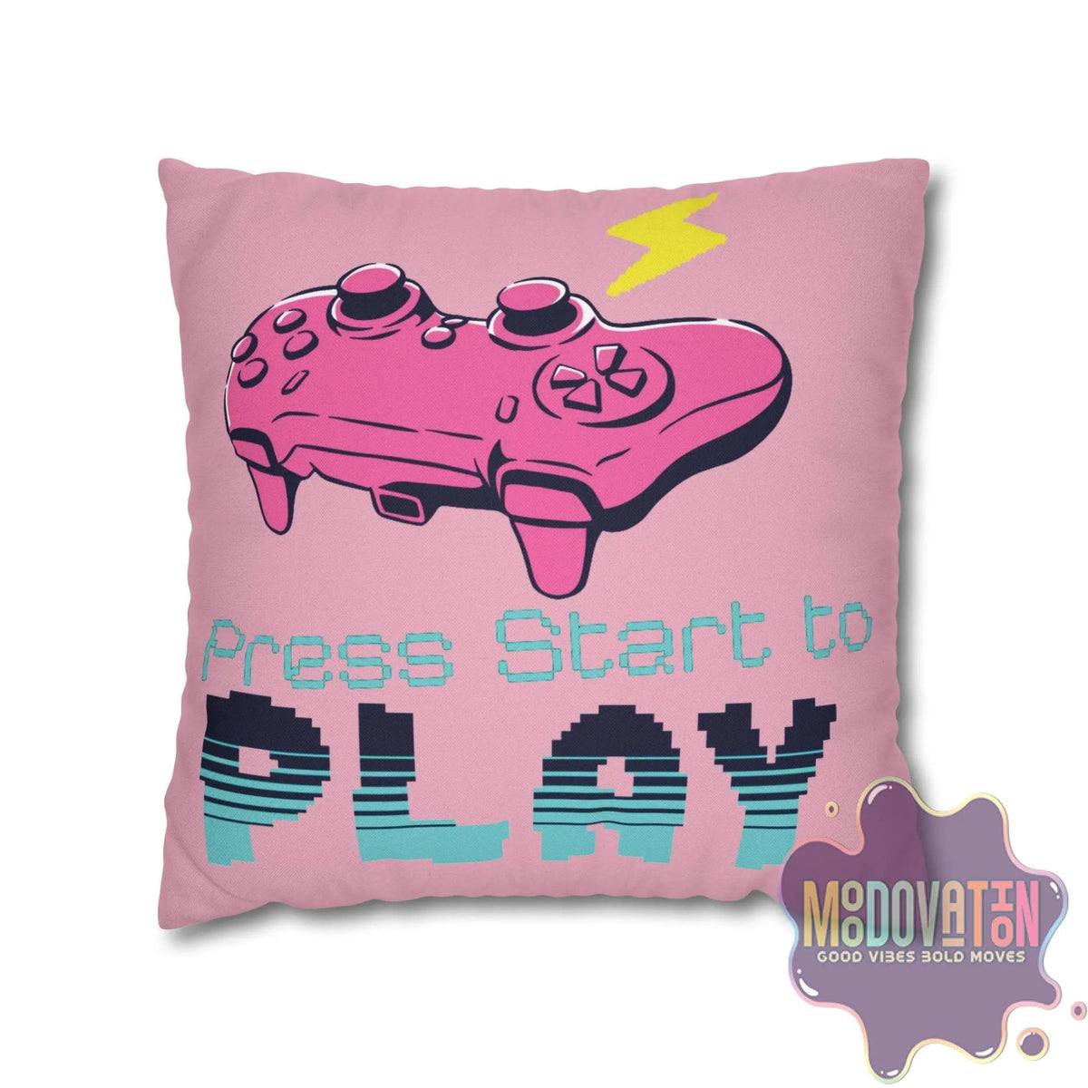 Game Over Spun Polyester Square Pillowcase - Pink - MOODOVATION
