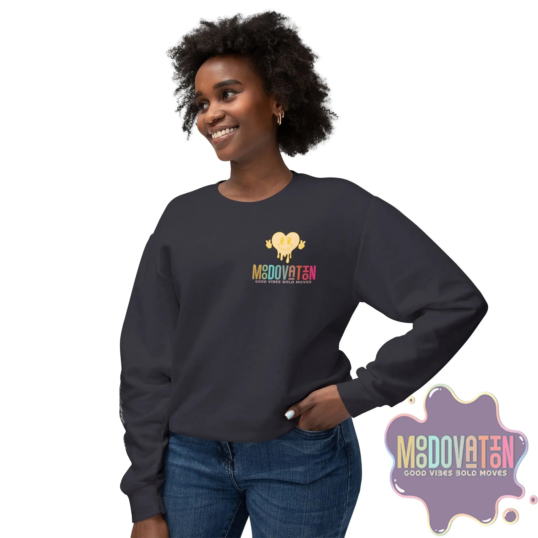 Good Vibes Bold Moves Personalized Unisex Lightweight Crewneck Sweatshirt - Brand Edition Moodovation