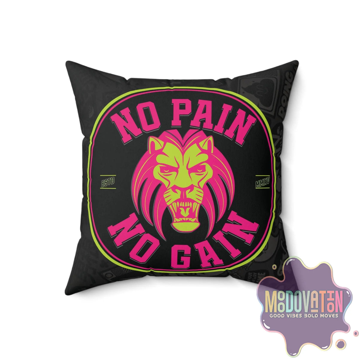 No Pain No Gain Spun Polyester Square Pillow - Black - MOODOVATION
