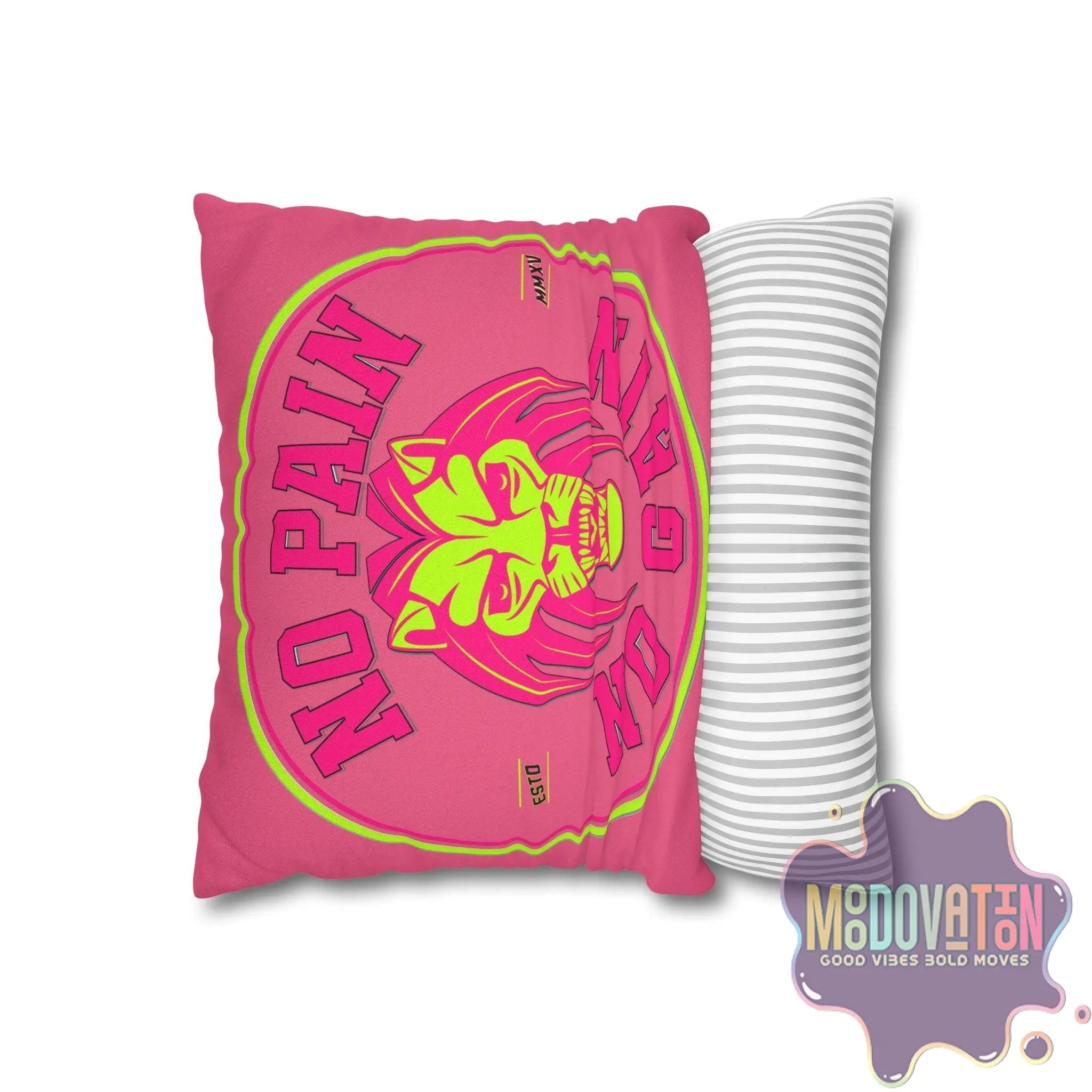 No Pain No Gain Spun Polyester Square Pillowcase - Watermelon Pink - MOODOVATION