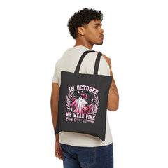 In October We Wear Pink Breast Cancer Awareness Tote Bag