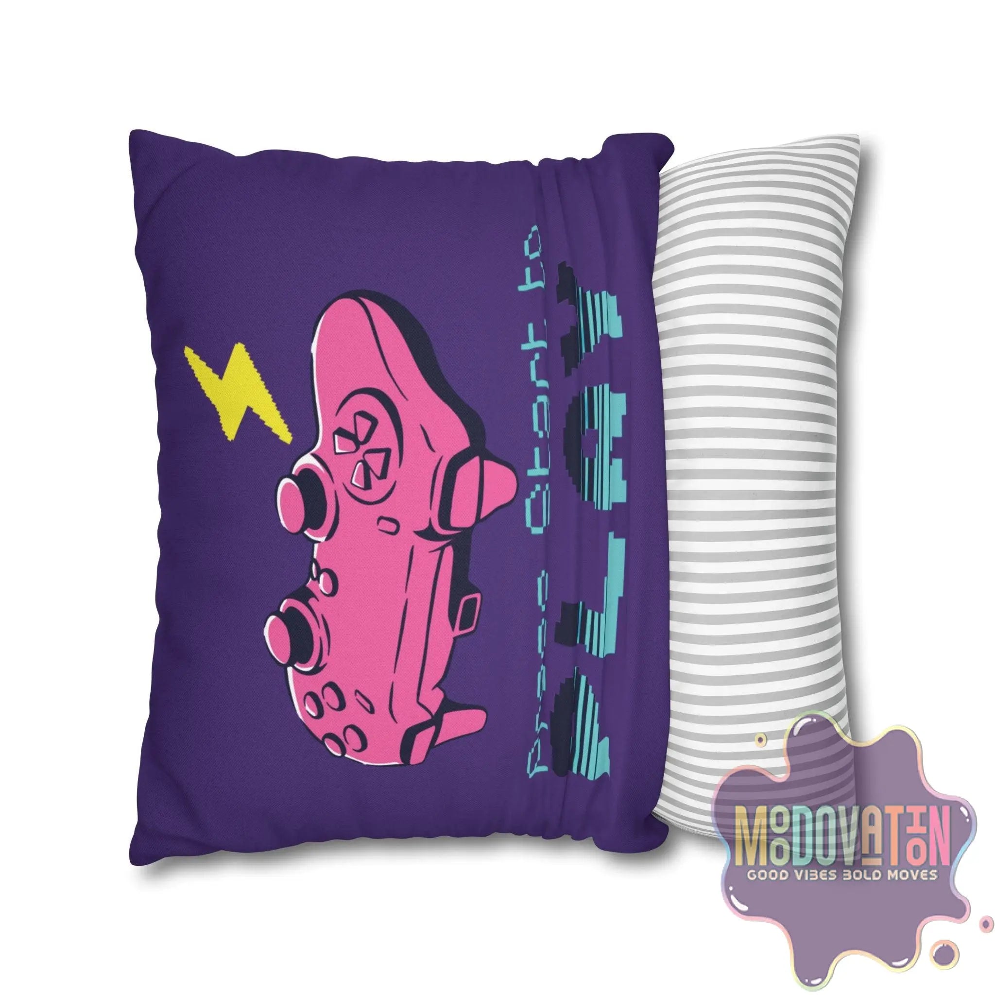 Game Over Spun Polyester Square Pillowcase - Deep Purple - MOODOVATION