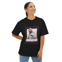 Intense Feelings – Unisex Oversized Boxy Tee - Black/Rose Print