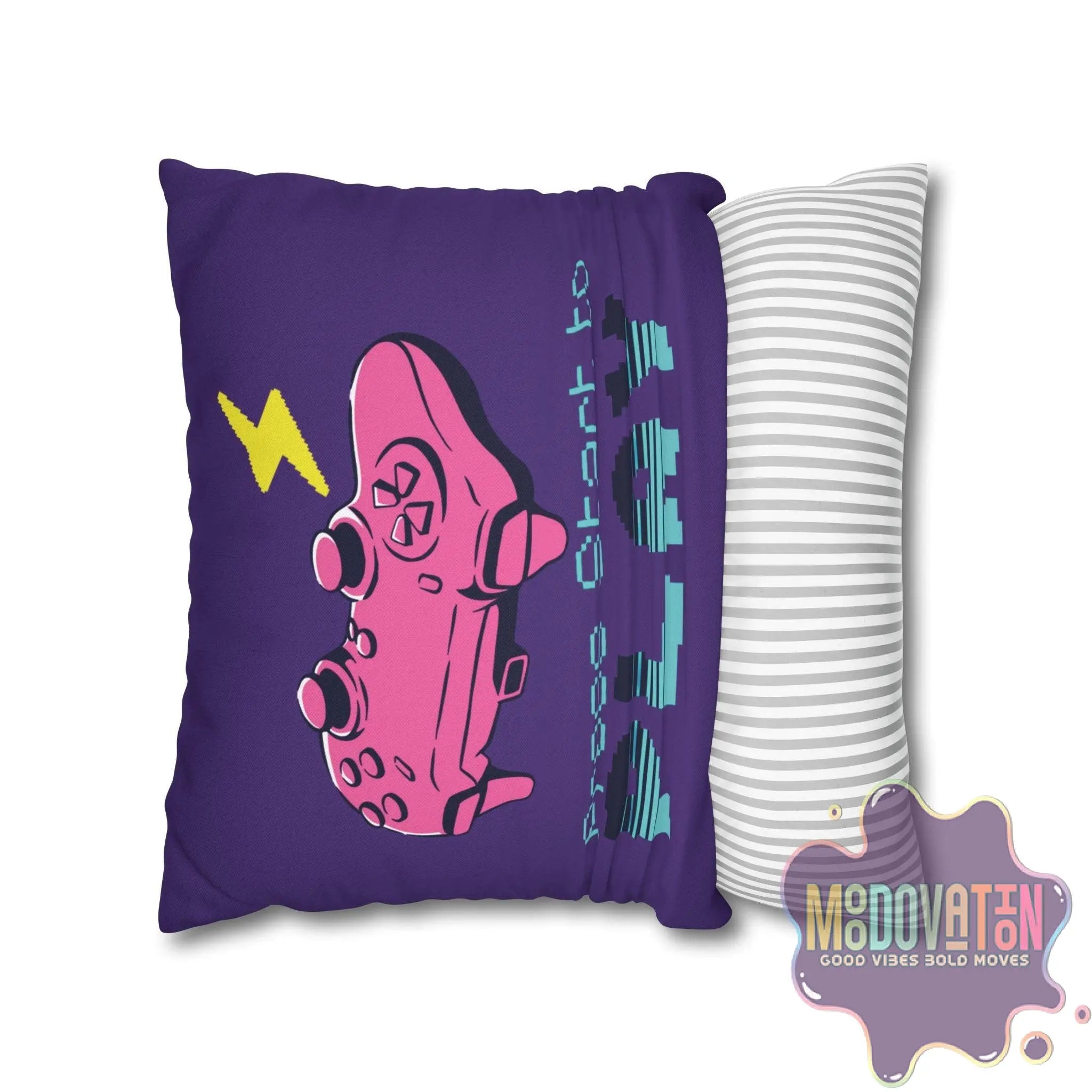 Game Over Spun Polyester Square Pillowcase - Deep Purple - MOODOVATION