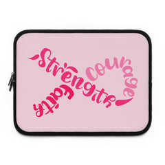 Breast Cancer Awareness Laptop Sleeve – Courage, Strength & Faith