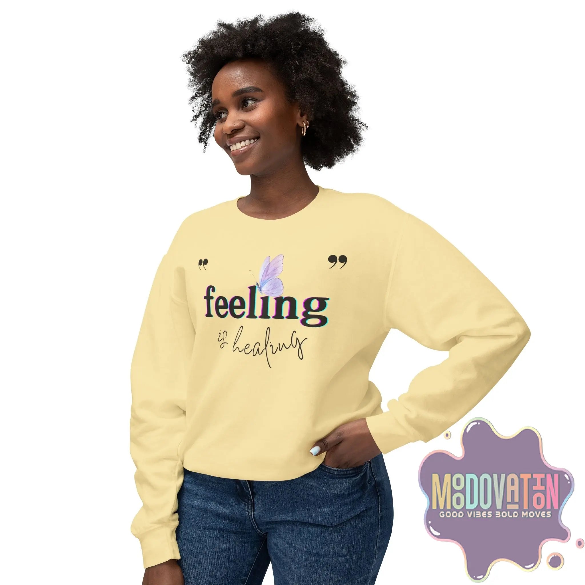 Feeling Is Healing Lightweight Crewneck Sweatshirt - Spring Edition Moodovation