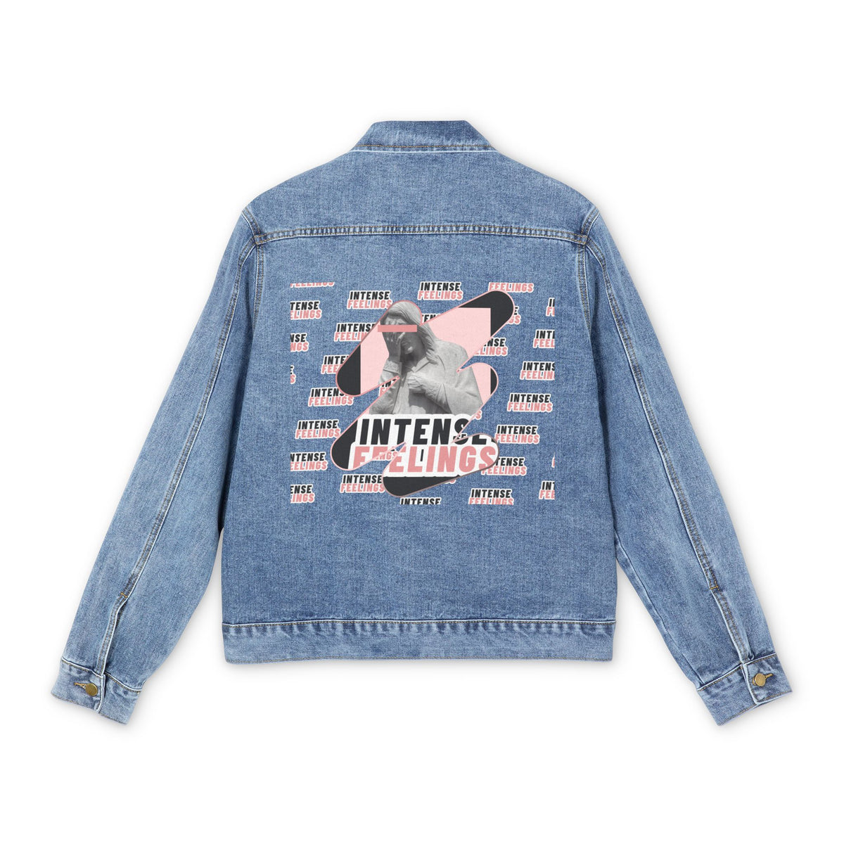 Intense Feelings Men's Street Denim Jacket - Black/Pink Rose