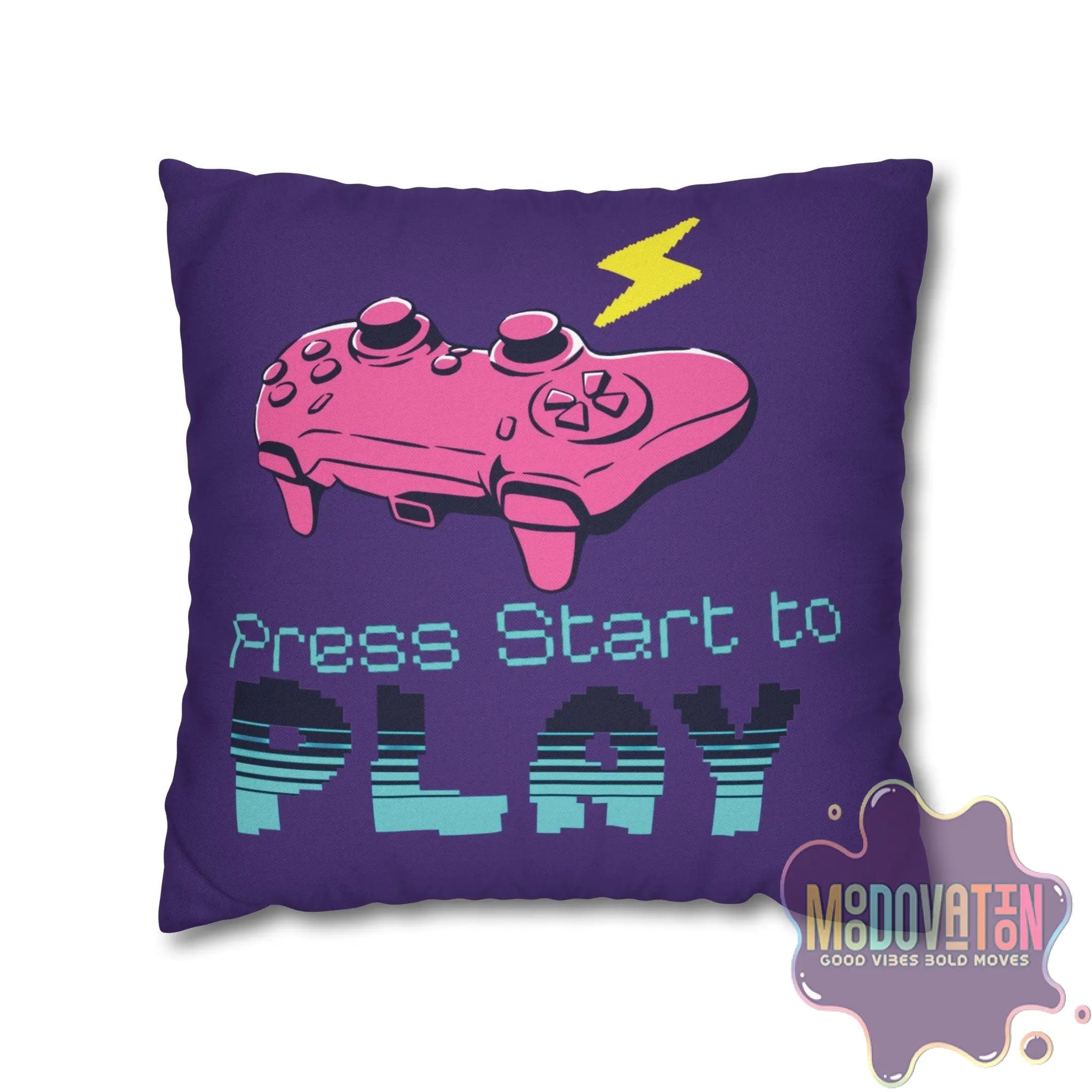 Game Over Spun Polyester Square Pillowcase - Deep Purple - MOODOVATION