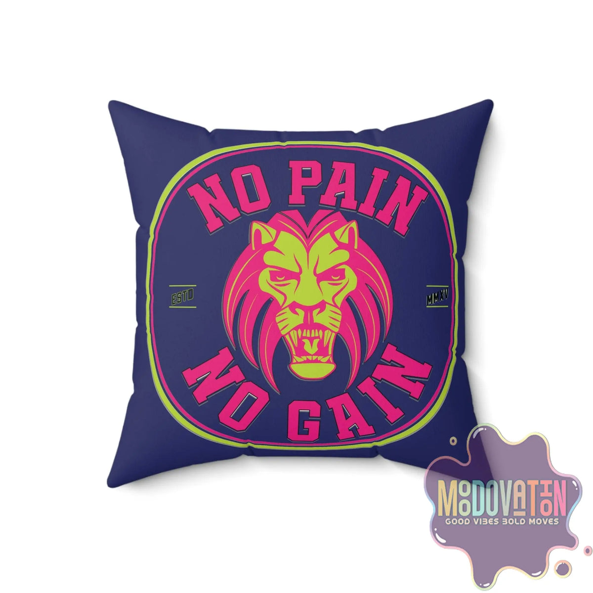 No Pain No Gain Spun Polyester Square Pillow - Navy Blue - MOODOVATION