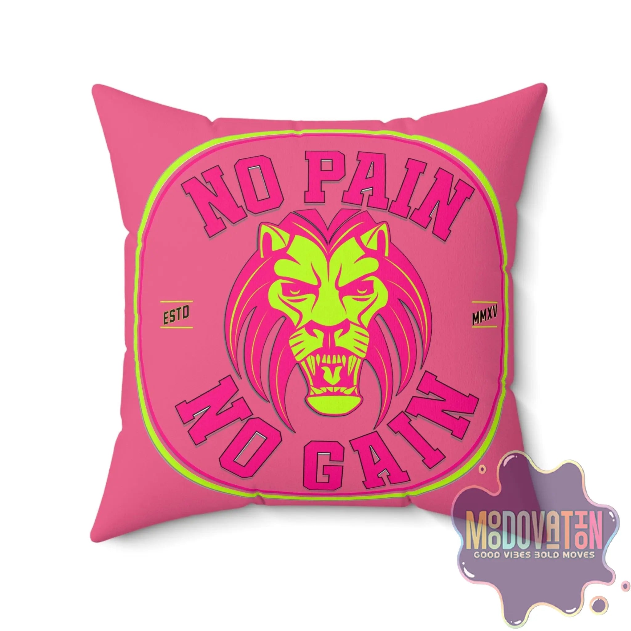No Pain No Gain Spun Polyester Square Pillow - Watermelon Pink - MOODOVATION