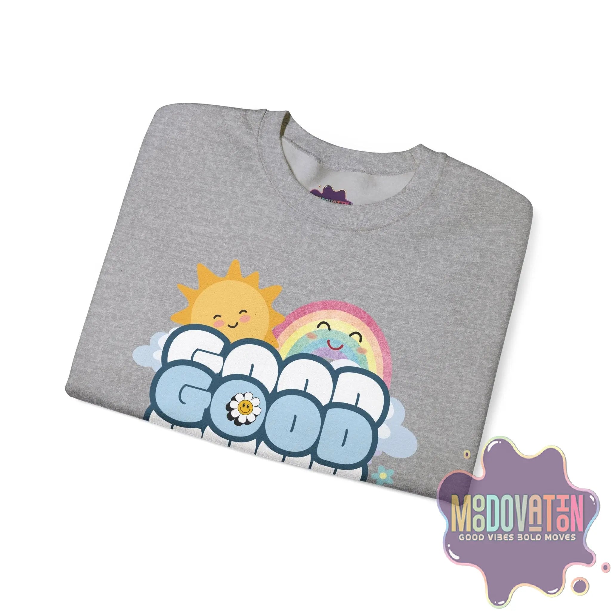 Good Things - Unisex Heavy Blend Crewneck Sweatshirt - Large Graphic Sleeve - MOODOVATION