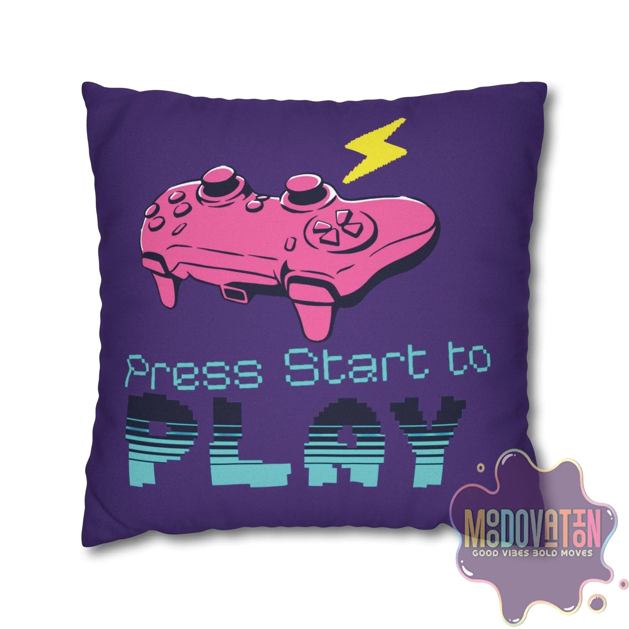 Game Over Spun Polyester Square Pillowcase - Deep Purple - MOODOVATION