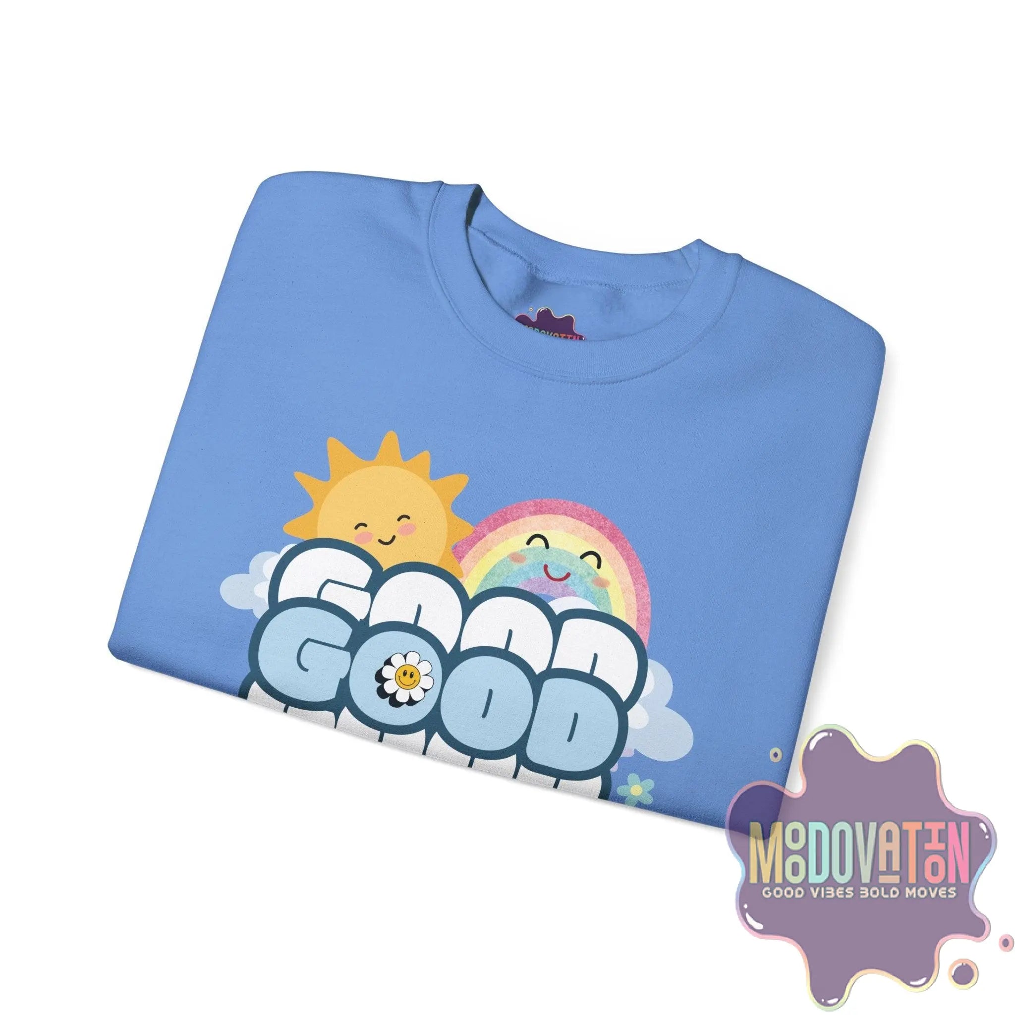 Good Things - Unisex Heavy Blend Crewneck Sweatshirt - Large Graphic Sleeve - MOODOVATION
