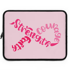 Breast Cancer Awareness Laptop Sleeve – Courage, Strength & Faith