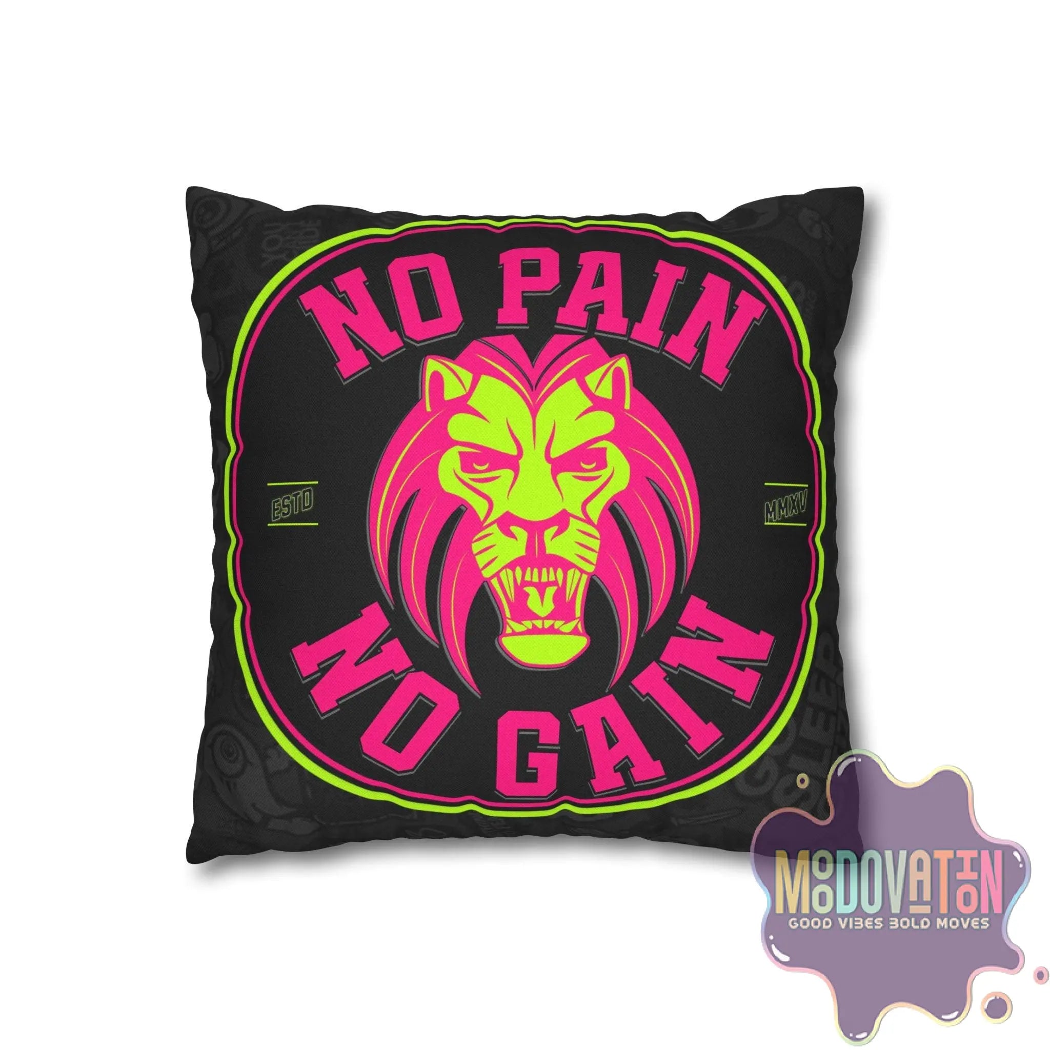 No Pain No Gain Spun Polyester Square Pillowcase - Black - MOODOVATION