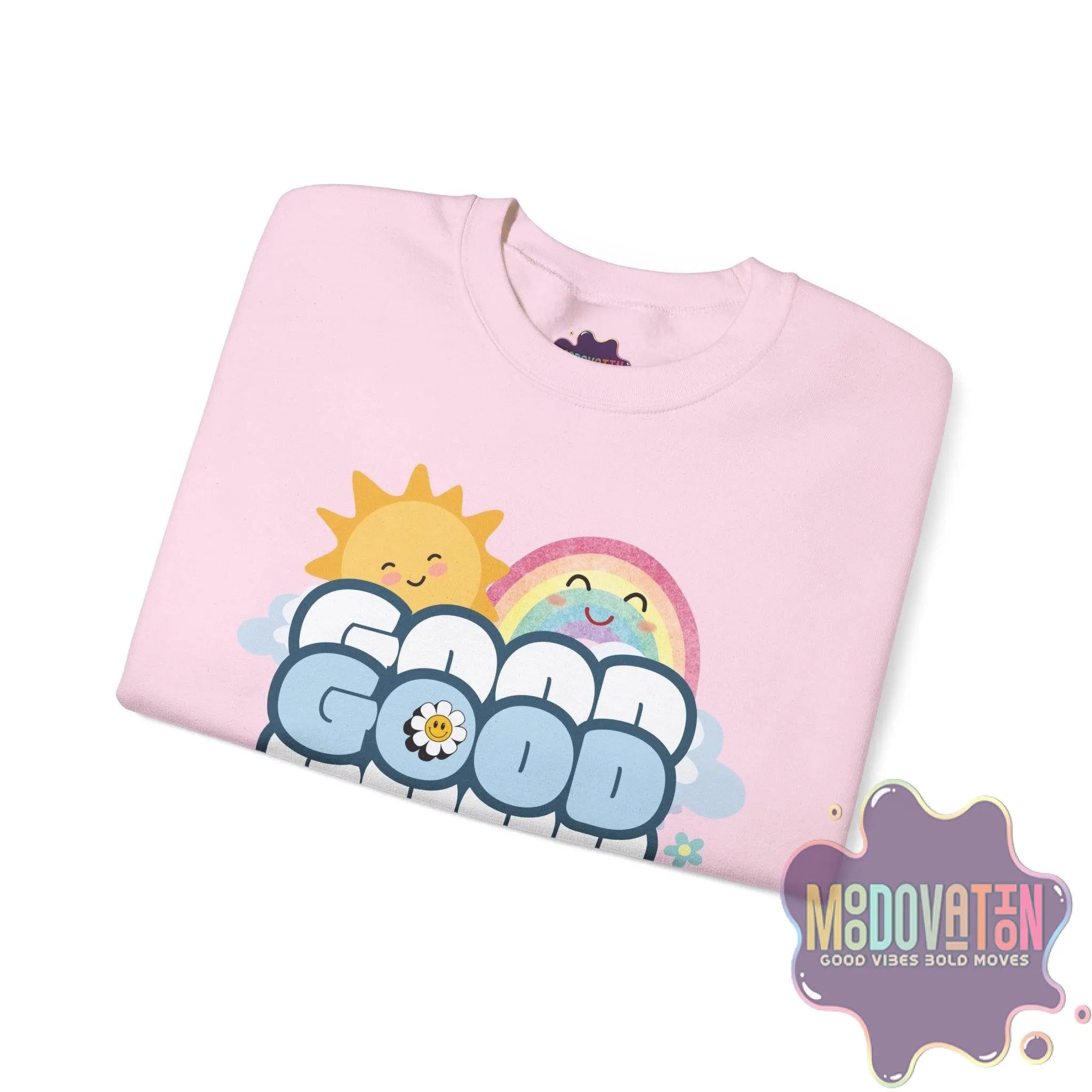 Good Things - Unisex Heavy Blend Crewneck Sweatshirt - Large Graphic Sleeve - MOODOVATION