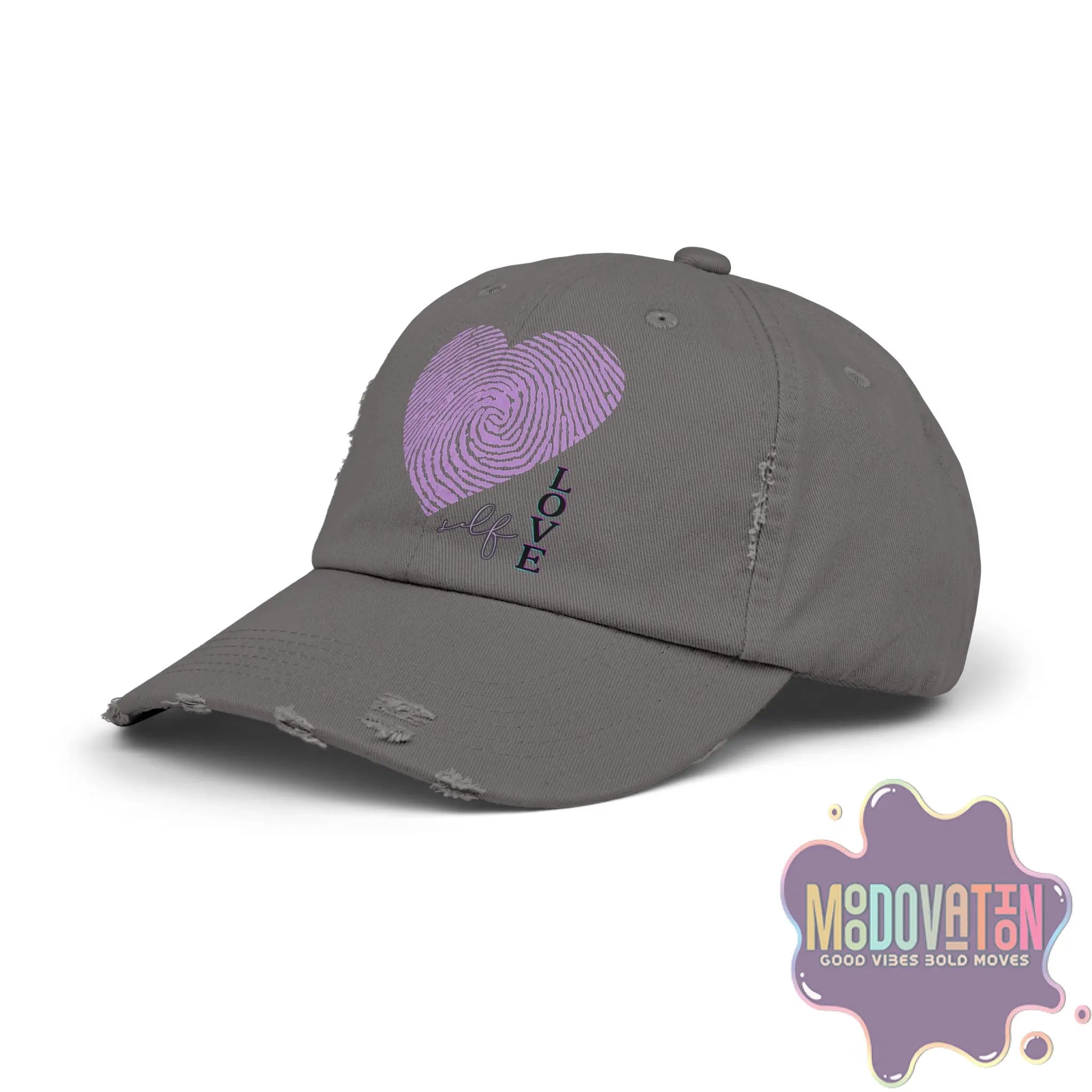 Self Love Fingerprint Heart – Unisex Distressed Vintage Hat - MOODOVATION