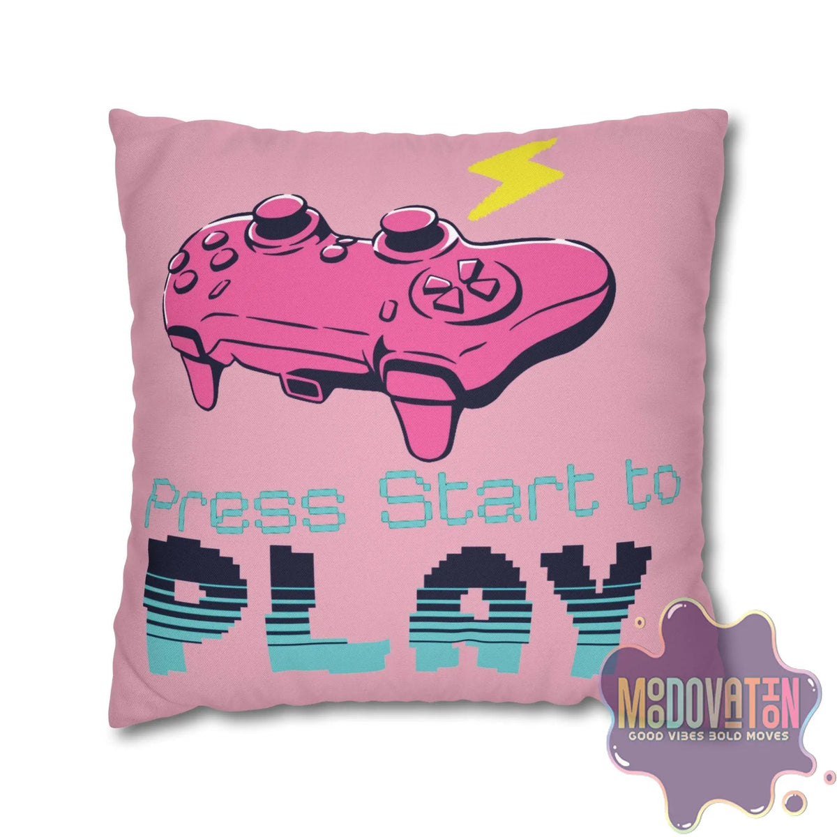 Game Over Spun Polyester Square Pillowcase - Pink - MOODOVATION