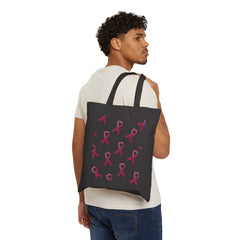 Breast Cancer Awareness Canvas Tote Bag – Courage, Strength & Faith Ribbon