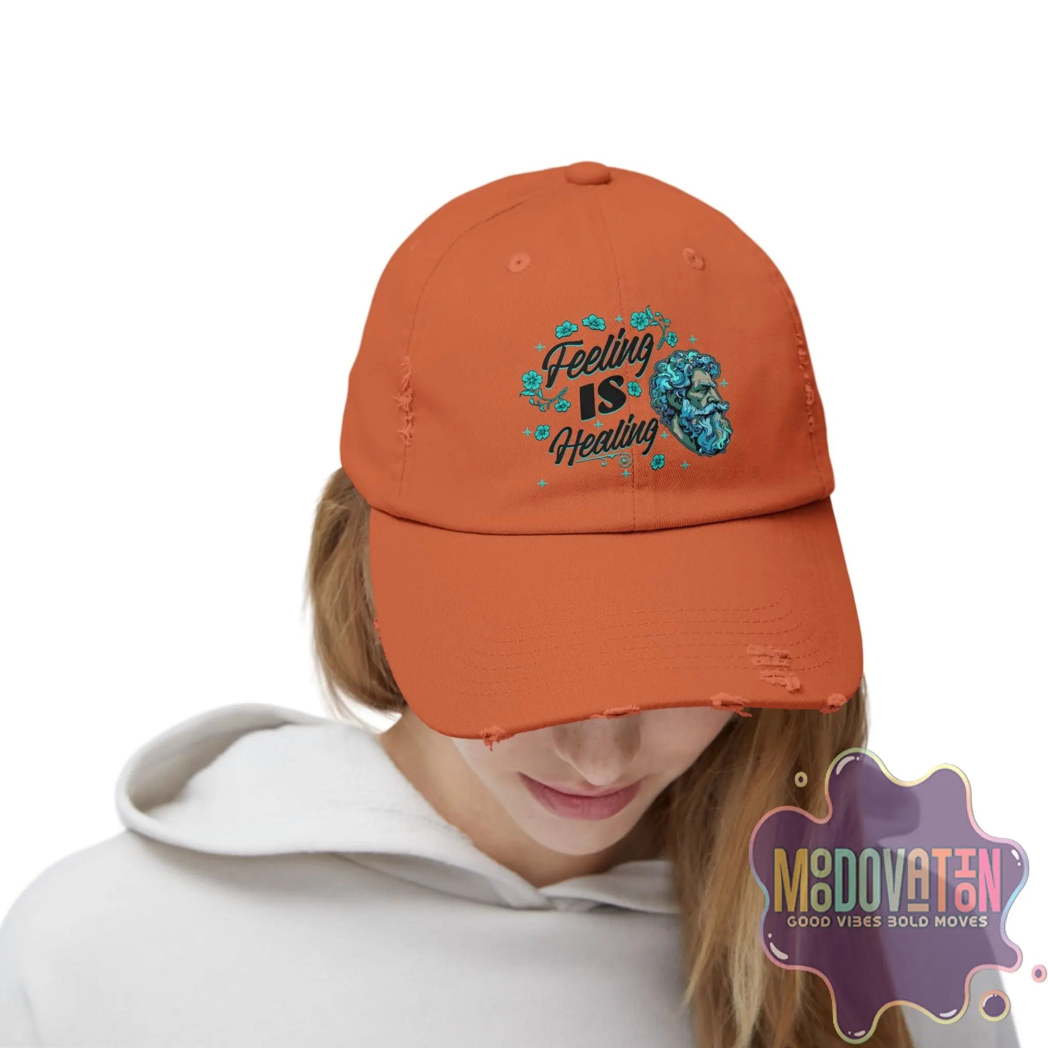 Stoic Feeling Is Healing – Unisex Distressed Vintage Hat - MOODOVATION