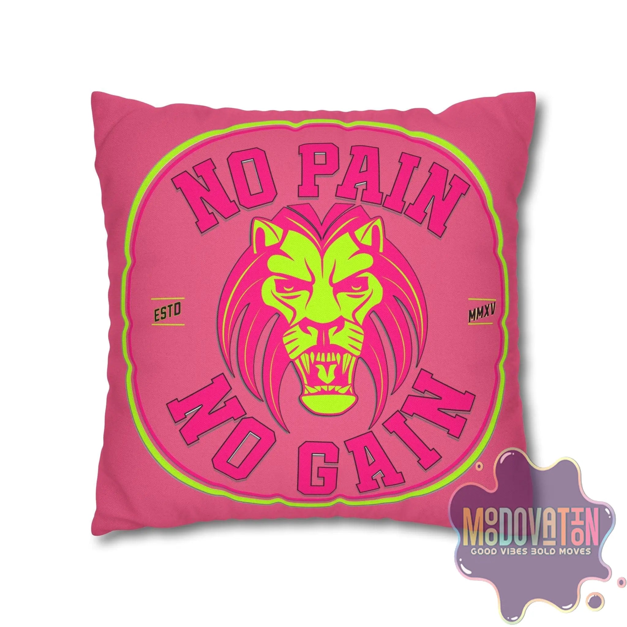 No Pain No Gain Spun Polyester Square Pillowcase - Watermelon Pink - MOODOVATION