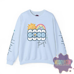 Good Things - Unisex Heavy Blend Crewneck Sweatshirt - Large Graphic Sleeve - MOODOVATION