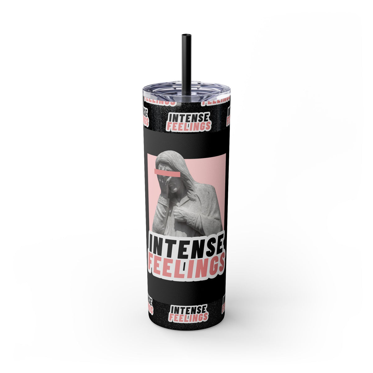 Intense Feelings - Black/Rose Pink Print Skinny Tumbler
