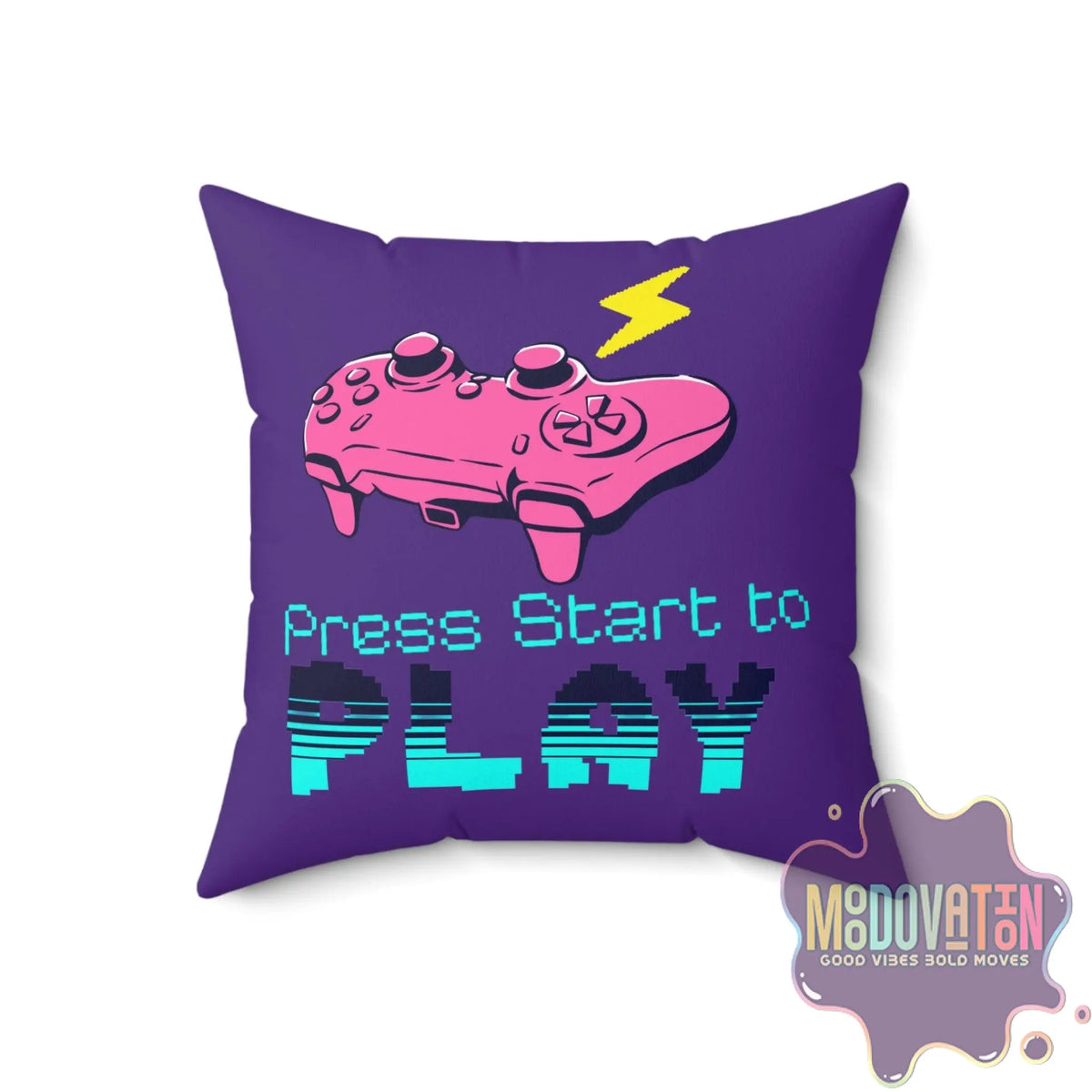 Game Over Spun Polyester Square Pillow - Deep Purple - MOODOVATION