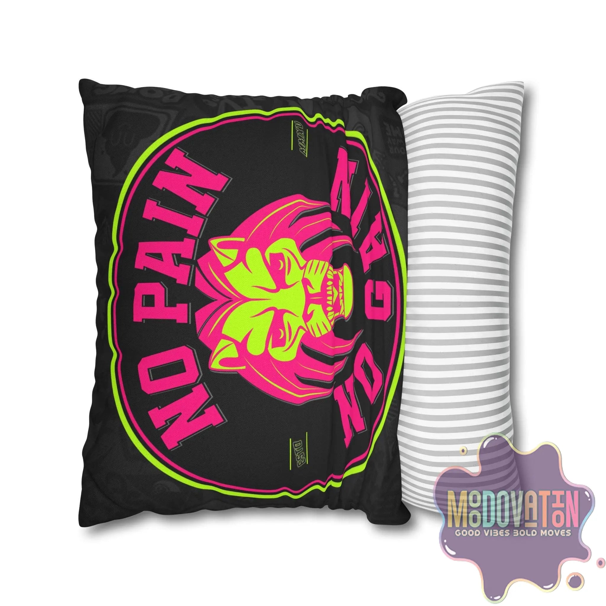 No Pain No Gain Spun Polyester Square Pillowcase - Black - MOODOVATION