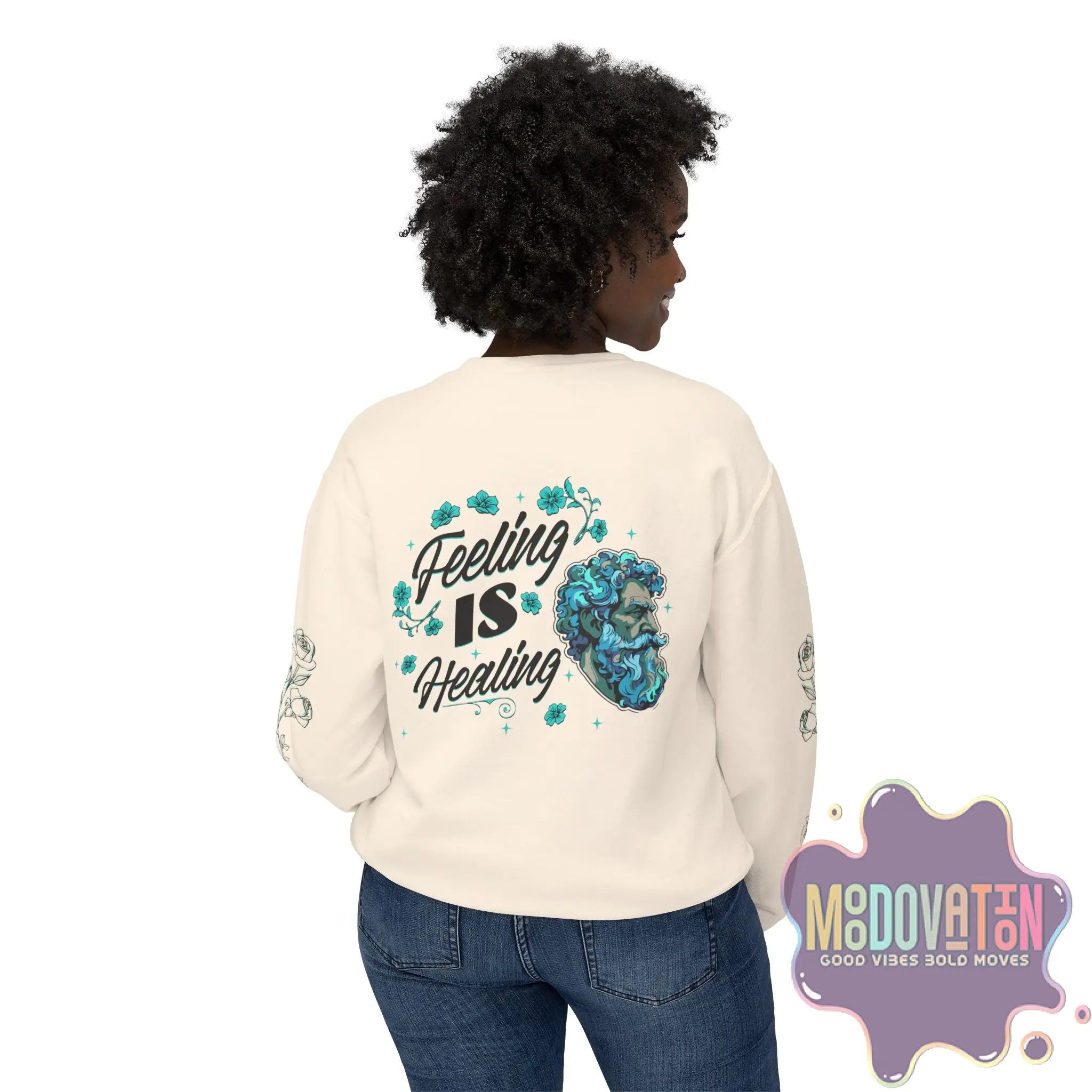 Feeling Is Healing Heart-print Unisex Lightweight Crewneck Sweater - Spring Edition Moodovation