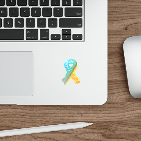 Holographic Breast Cancer Awareness Ribbon Sticker – Courage, Strength & Faith